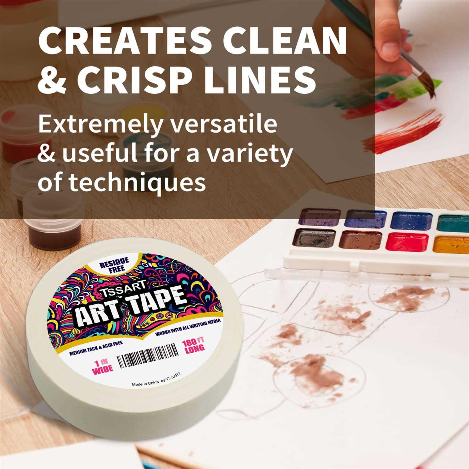 TSSART White Tape Masking Artists Tape for Drafting Art Watercolor Painting Canvas Framing - Image 4