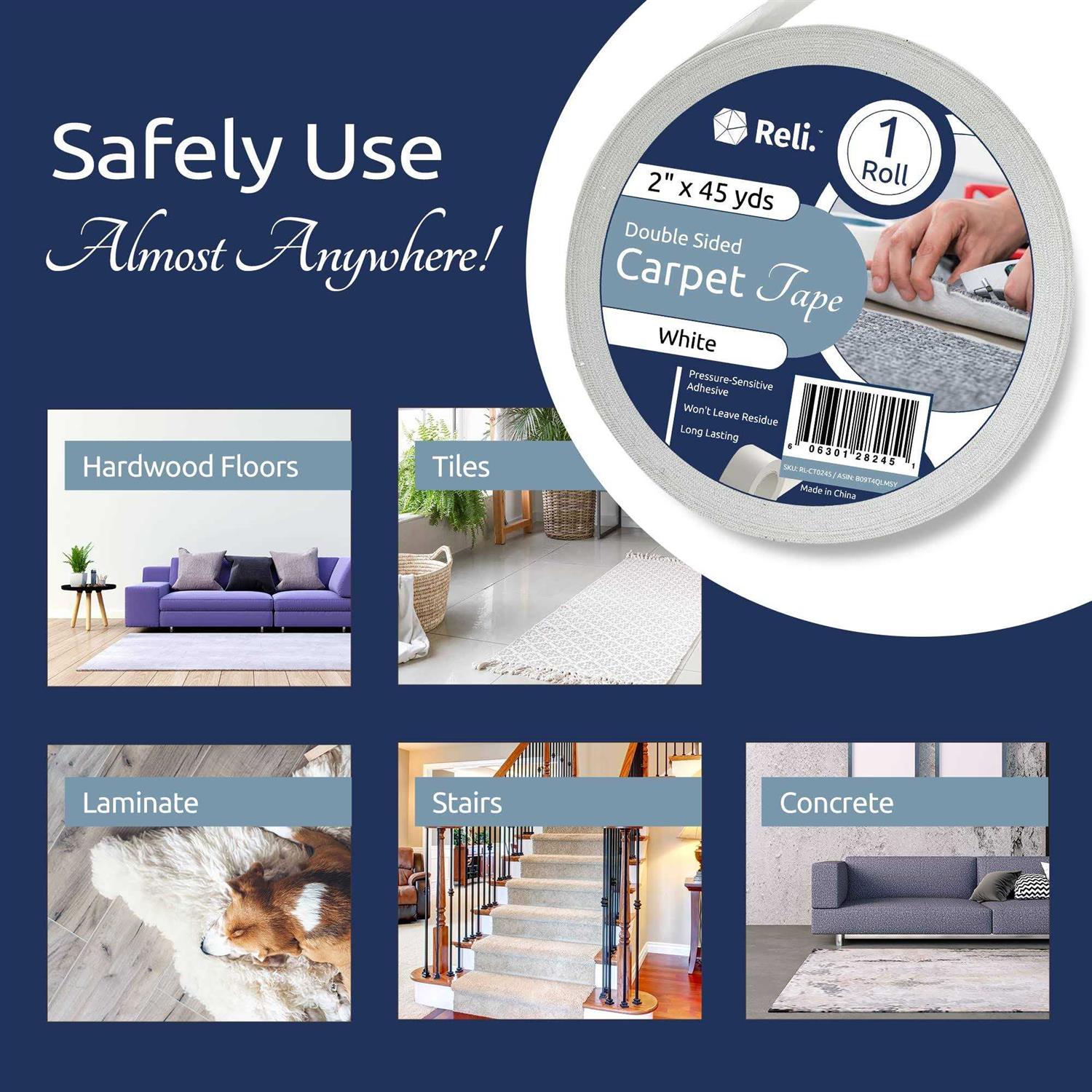 Reli. Carpet Tape 2 x Double Sided Carpet Tape for Hardwood Floors - Image 3