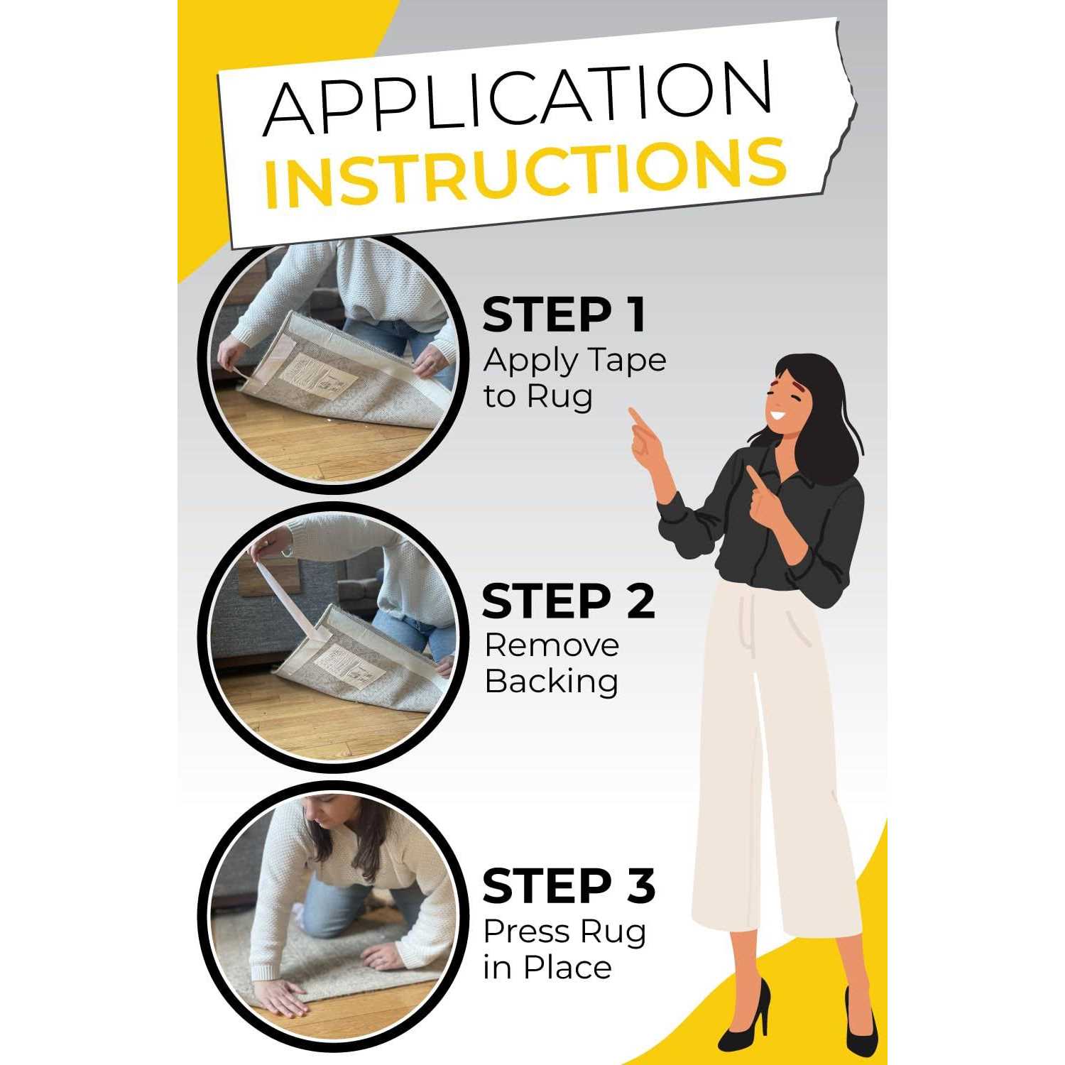 The Good Stuff Double Sided Rug Tape Secure Area Rugs to Carpets, Laminate, and Hardwood Floors, Easy to Remove and Restick Without - Image 2
