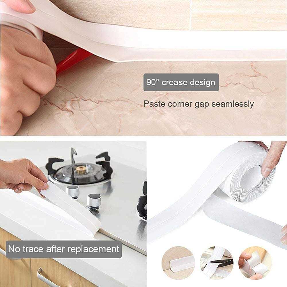 Rydowenna Sealing Caulk Tape Strip,126in*1.5in PVC Self-Adhesive Caulking Tape Waterproof Shower Sink Bath Edge Wall Sticker for Kitchen Bathtub - Image 2