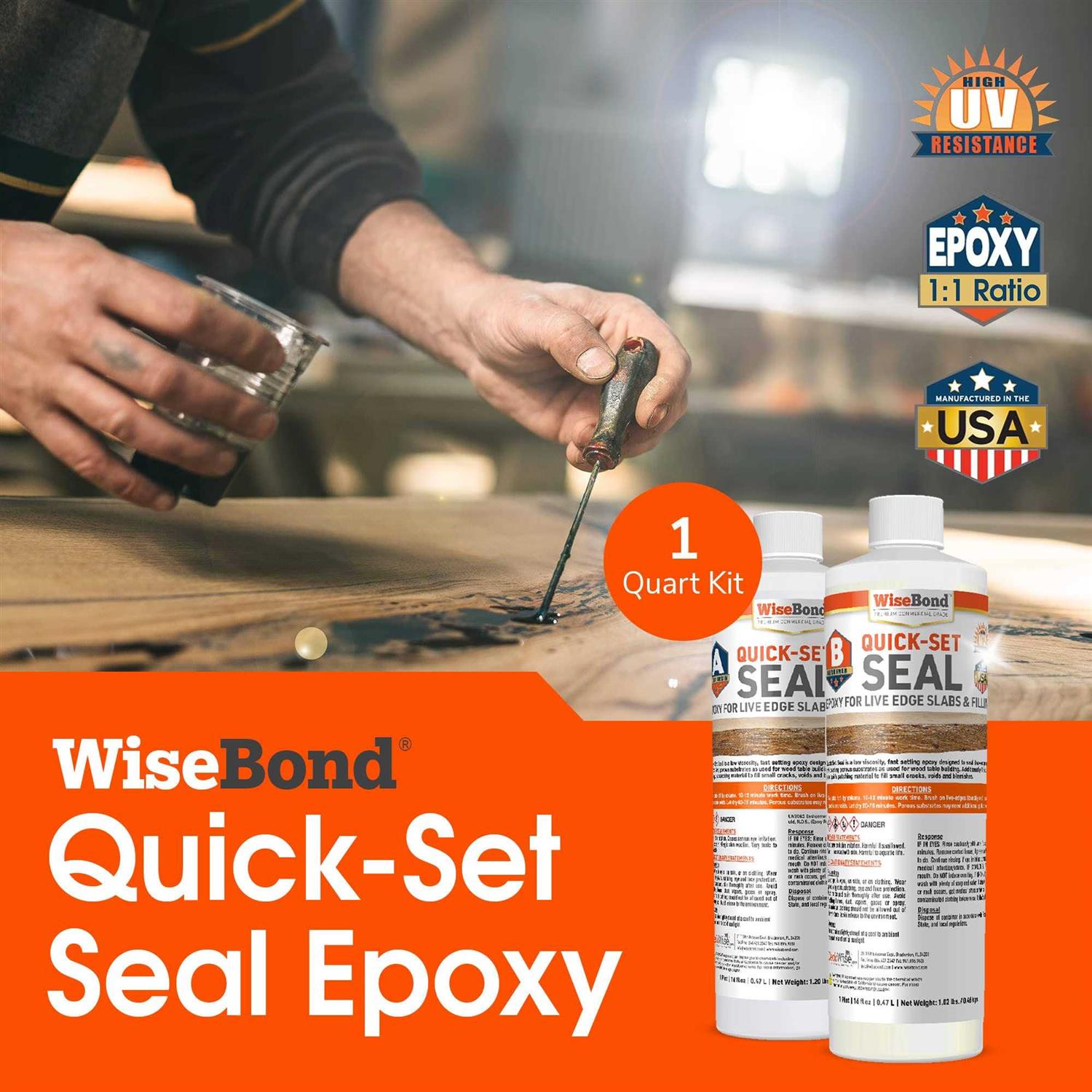 WiseBond Quick Set Seal 1-Quart Kit Epoxy Resin Seals Wood Slab Live Edges, Fills Cracks and Seals Tables and Countertop Surfaces to Prevent Air - Image 4