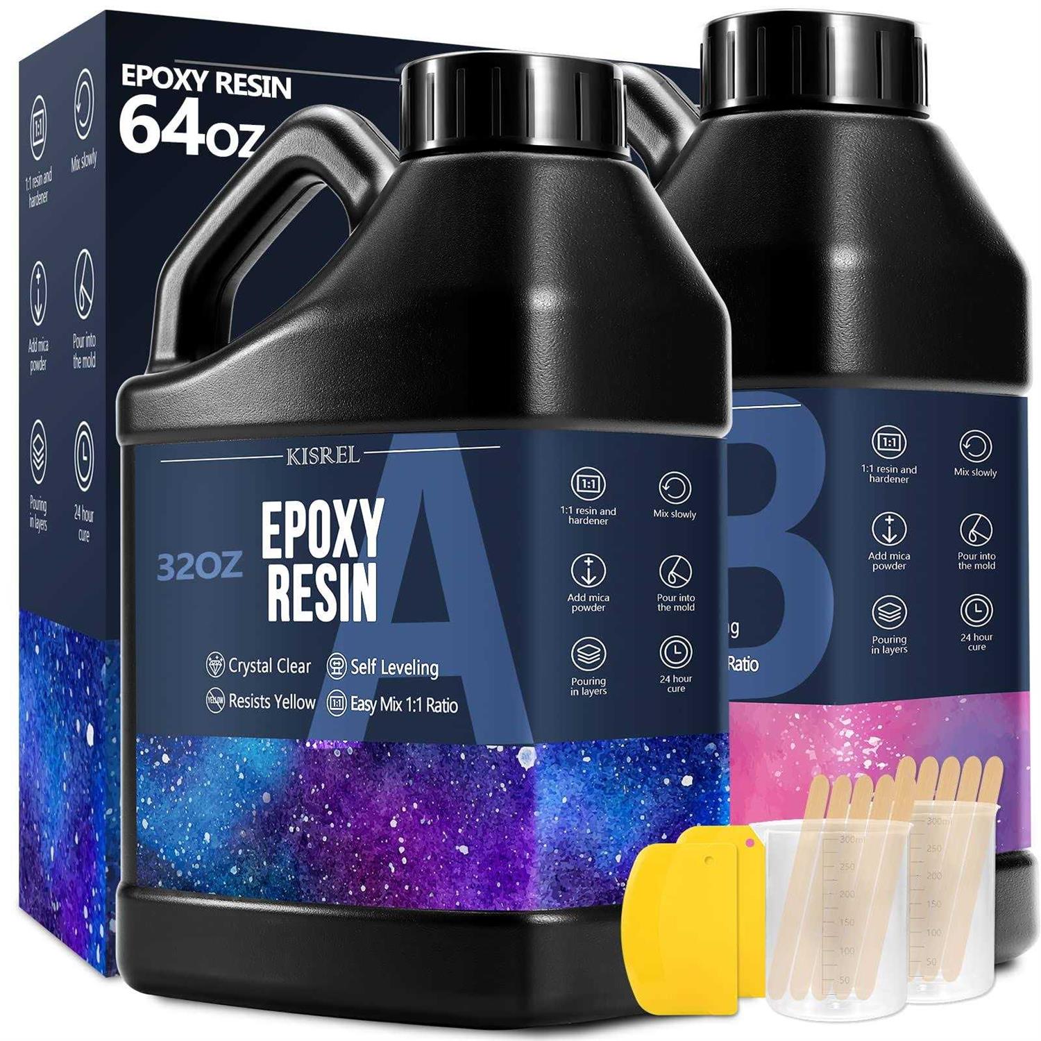 KISREL Epoxy Resin 64OZ Crystal Clear Epoxy Resin Kit No Yellowing No Bubble Art Resin Casting Resin for Art Crafts