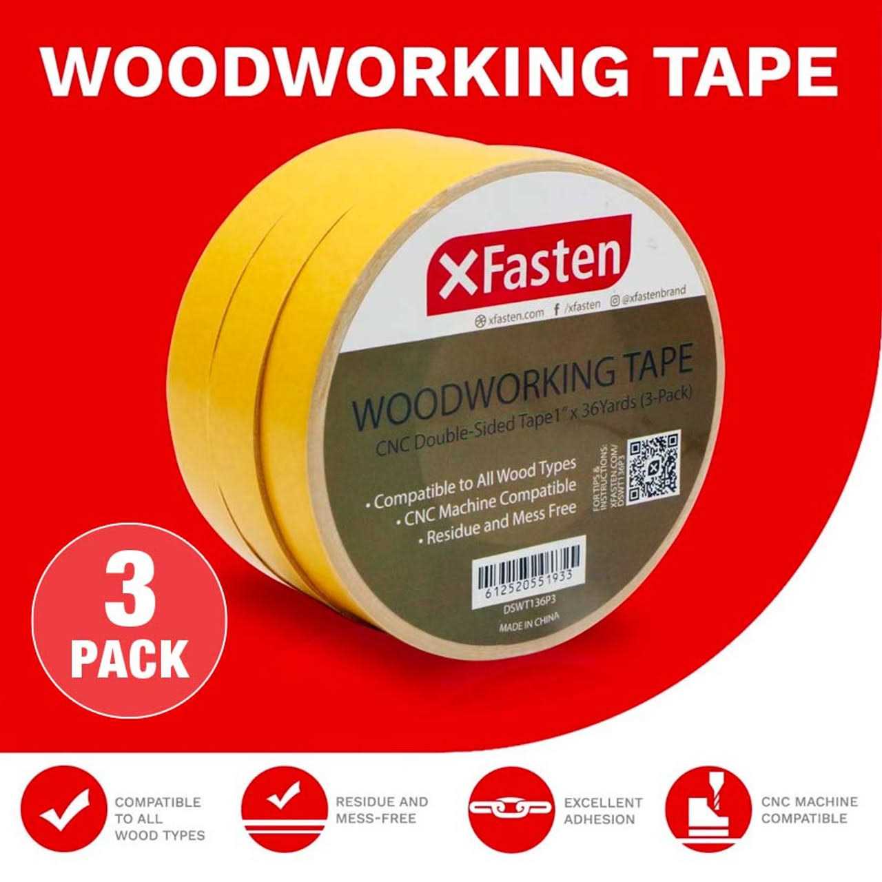 XFasten Double Sided Woodworking Tape 1-Inch by 36-Yards 3-Pack - Image 3