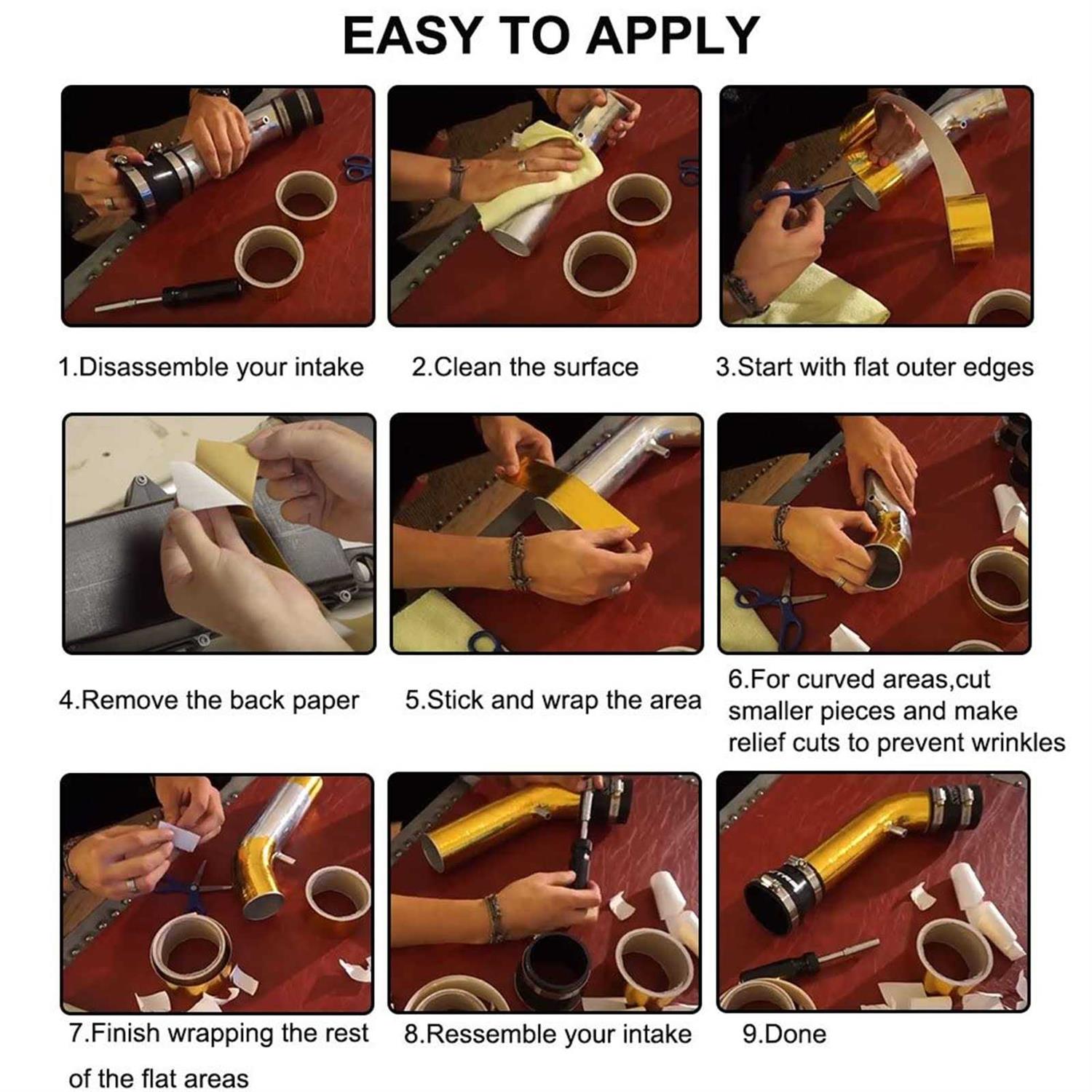 Sporacingrts 2 Gold Adhesive Backed Heat Barrier Tape Heat Shield Reflective Tape Wrap Roll,Compatible with Car Intake Pipe - Image 4