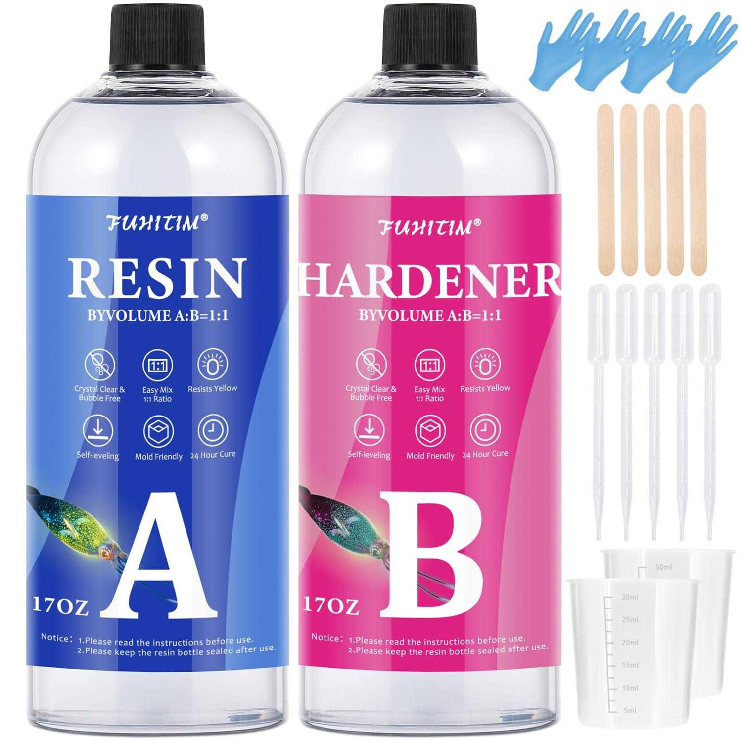FUHITIM Epoxy Resin 34OZ Epoxy Resin Kit Crystal Clear Epoxy Resin Kit
