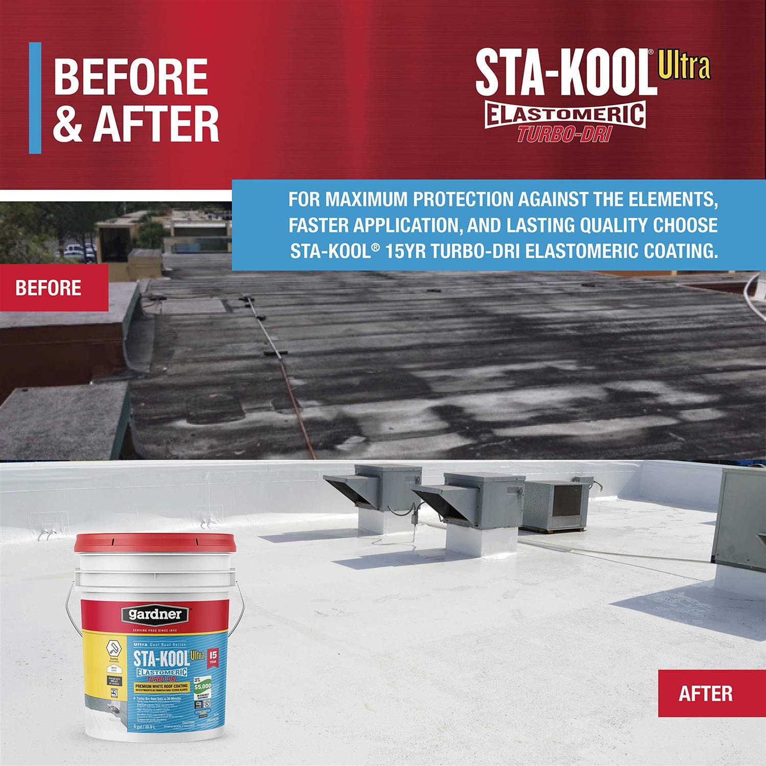 Gardner Sta-Kool 15 YR Turbo-Dri Elastomeric Roof Coating - Image 2