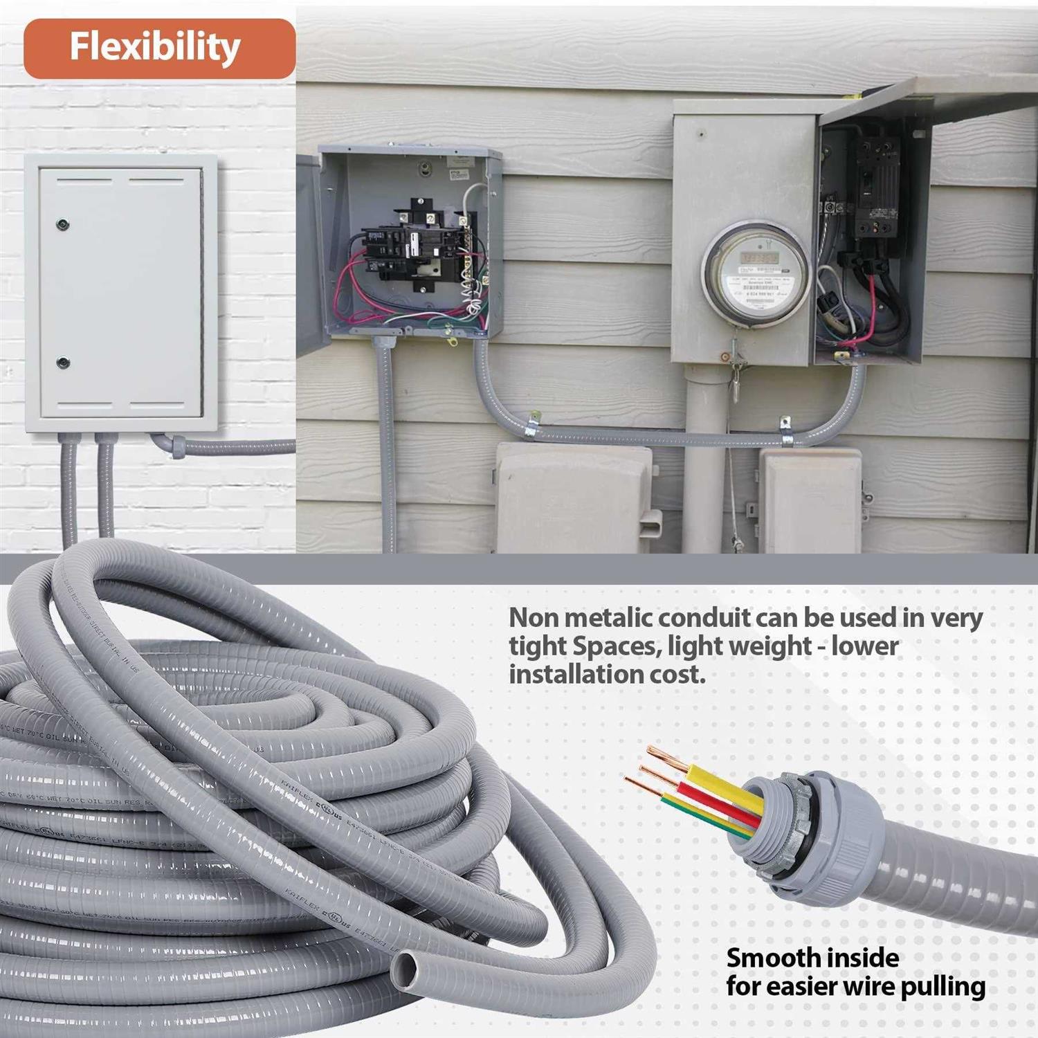 Neorexon Liquid-Tight Conduit and 10 Pieces of Connector Kit, Electrical Conduit Flexible Conduit with 5 Straight and 5 90-Degree - Image 4