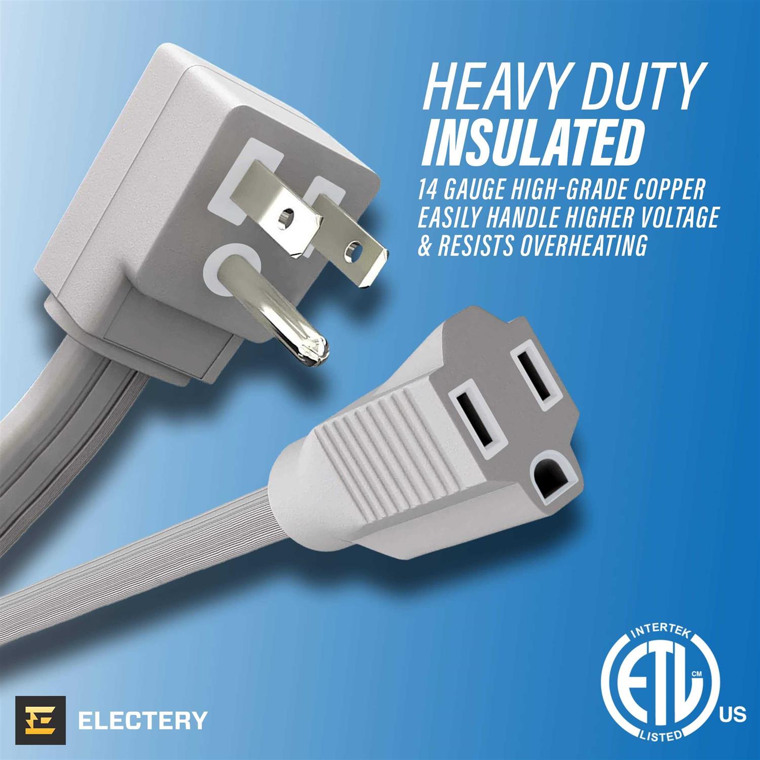 ELECTERY Heavy Duty Appliance Extension Cord, 14 AWG 3 Prong Grounded Flat Plug, Gray Power Wire for Indoor Air Conditioner and All Major - Image 3