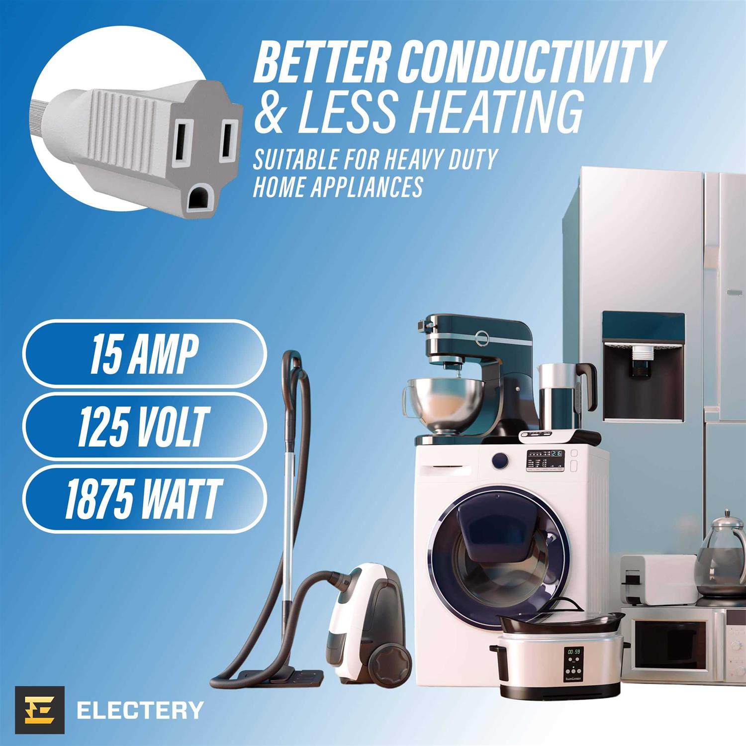 ELECTERY Heavy Duty Appliance Extension Cord, 14 AWG 3 Prong Grounded Flat Plug, Gray Power Wire for Indoor Air Conditioner and All Major - Image 5