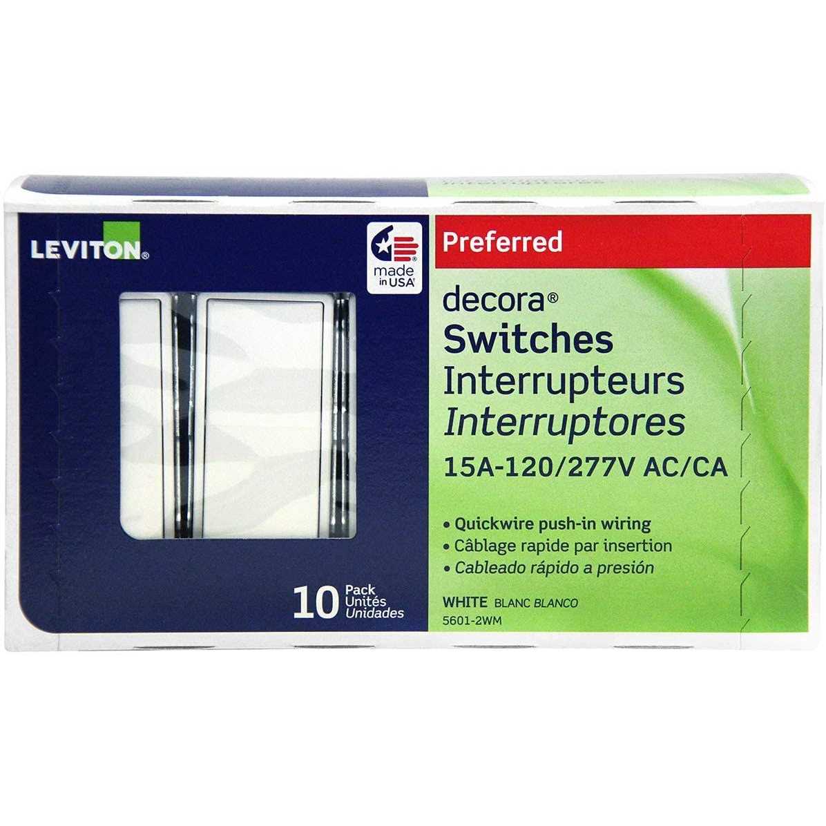 Leviton 5601-2WM 15Amp 120/277V Decora Rocker Single Pole AC Quiet Switch - Image 5