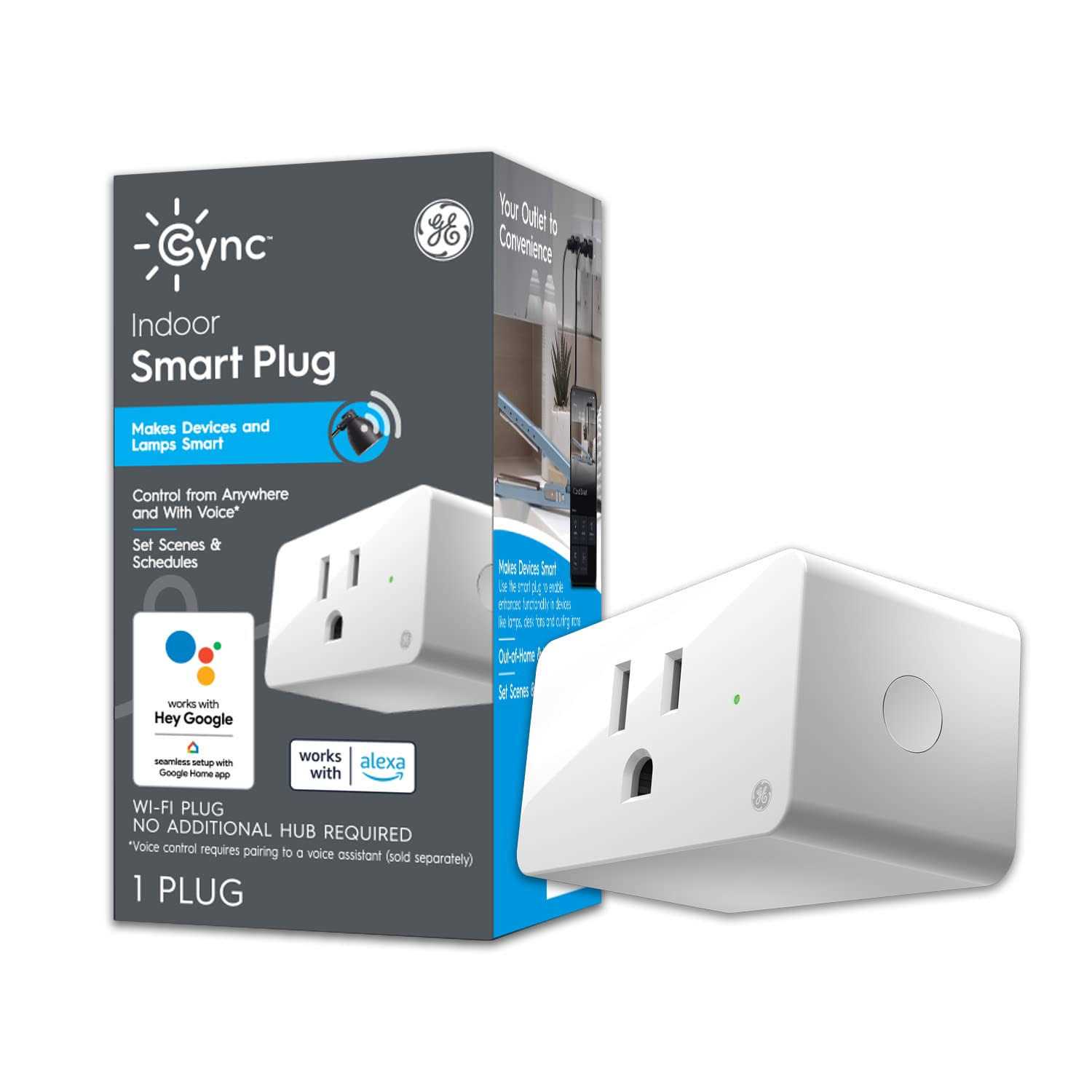 GE Cync Indoor Smart Plug, Bluetooth and Wi-Fi Smart Outlet Socket
