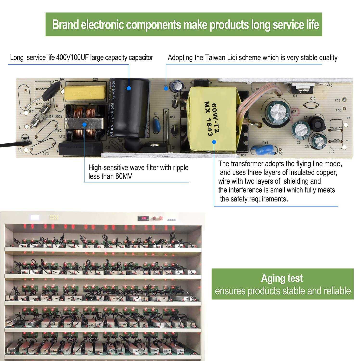 NIYIPXL LED Driver 60 Watts Waterproof IP67 Power Supply Transformer Adapter 100V-260V AC to 12V DC Low Voltage Output for LED Light - Image 5