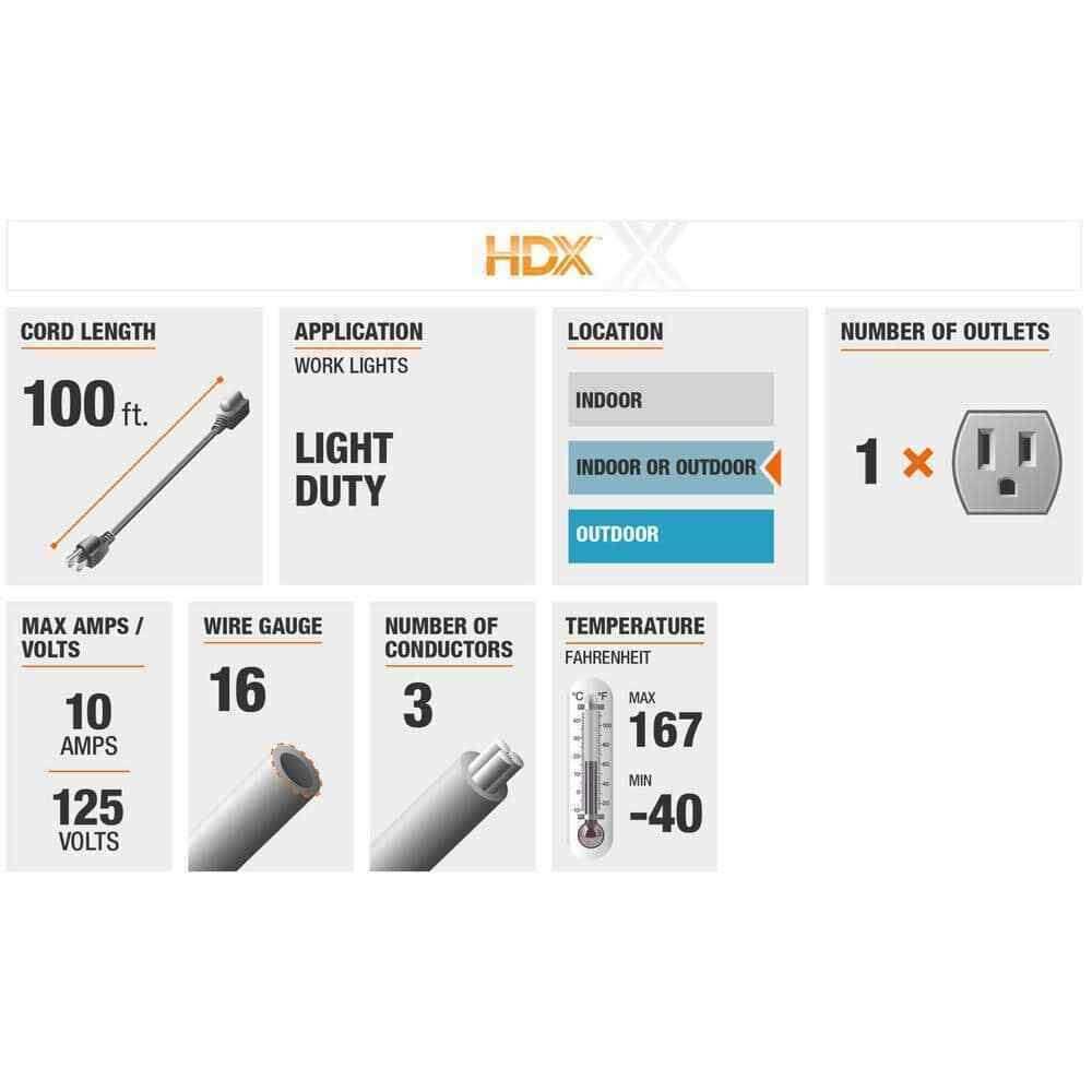 HDX 100 ft. 16/3 Indoor/Outdoor Extension Cord - Image 4