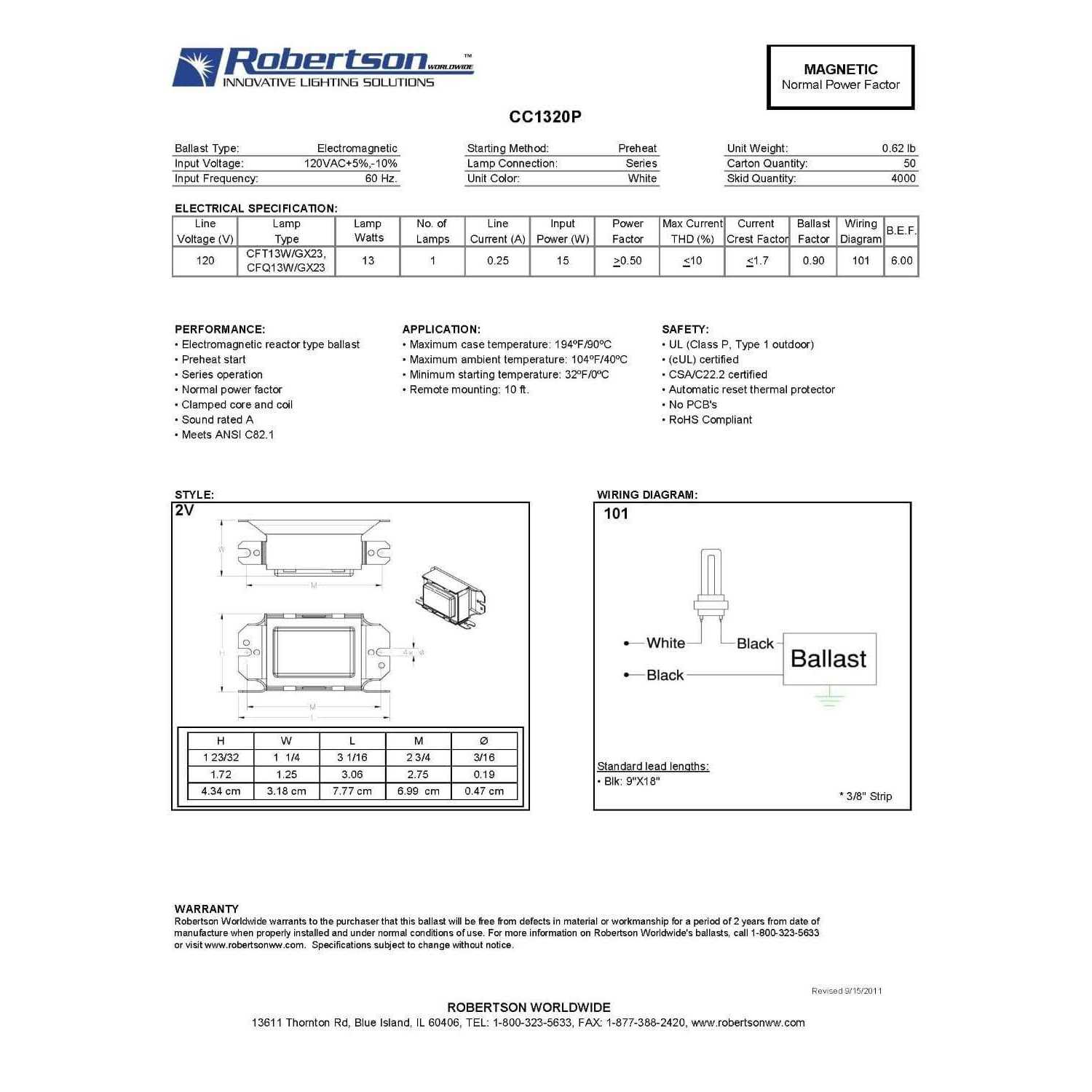 Robertson 3P10160 CC1320P Fluorescent mBallast for 1 CFT13 or CFQ13W/GX23 CFL Lamp - Image 4