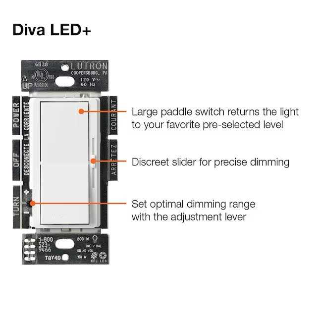 Lutron DVCL-153PH-WH Diva 150W LED 3 Way Dimmer - Image 3