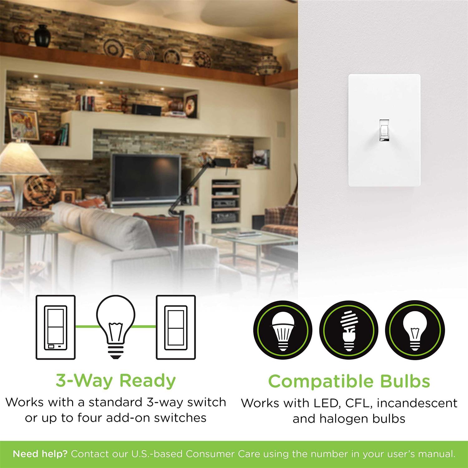 Enbrighten Z-Wave Plus In-Wall Smart Paddle Switch 700 Series white/almond - Image 5