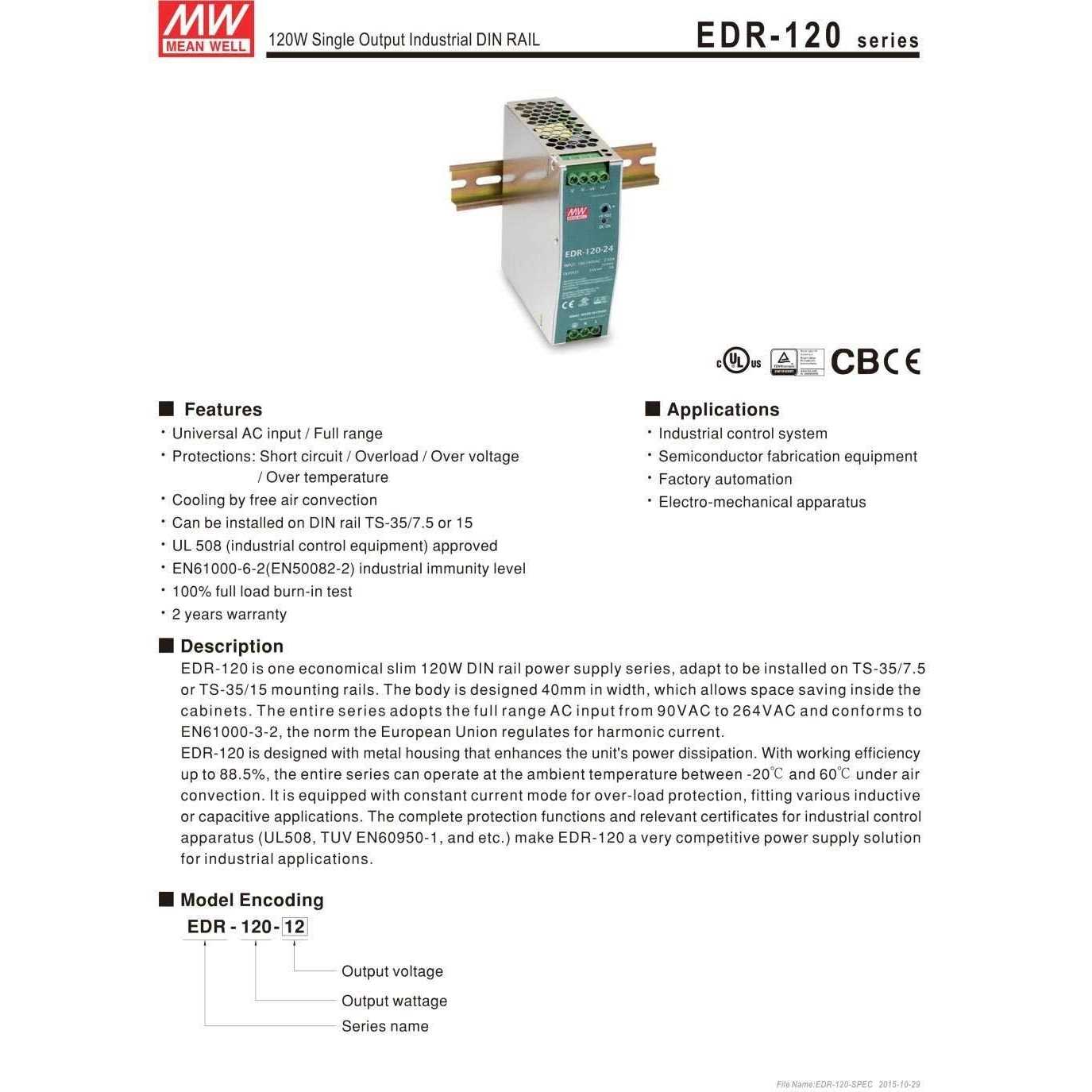 mean well ndr-120-24 single output industrial din rail power supply - Image 3