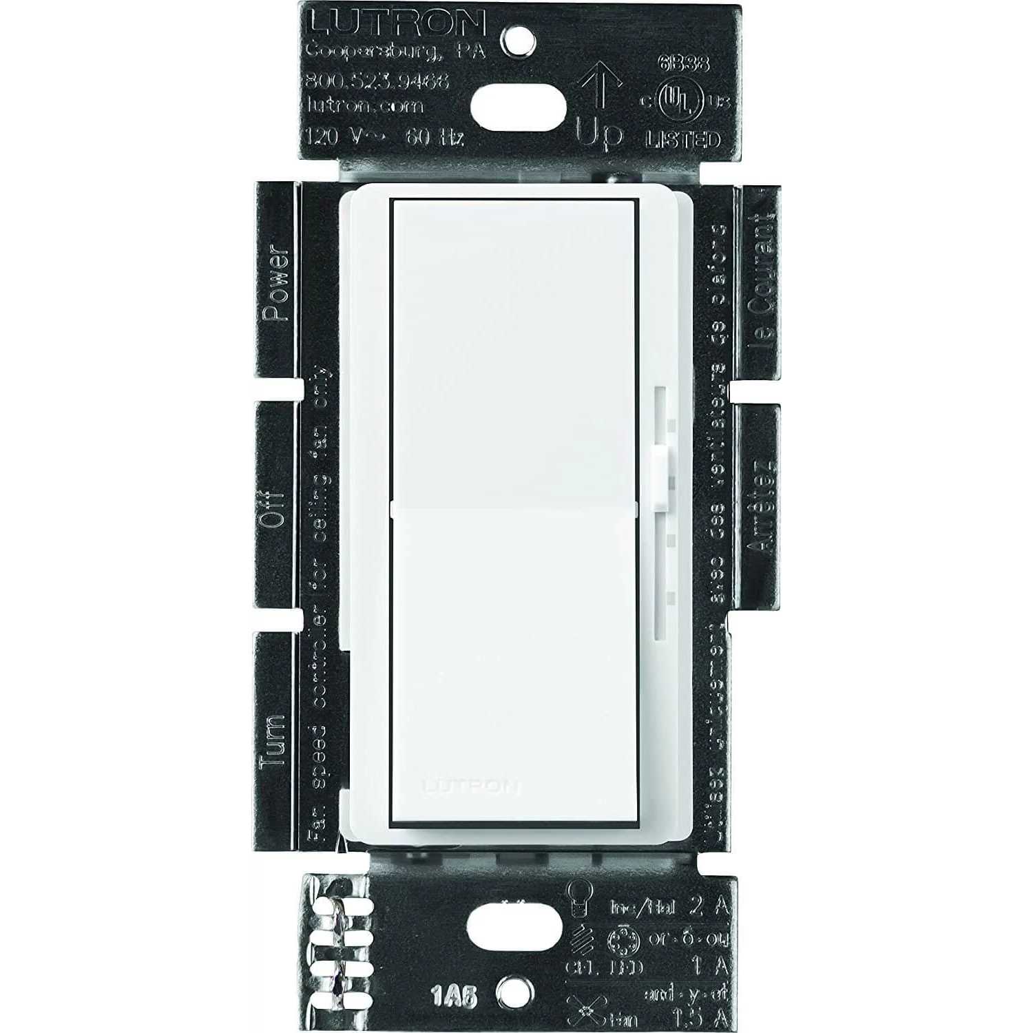 Lutron Diva Light & Fan Control Switch White DVFSQ-LFH-WH - Image 3