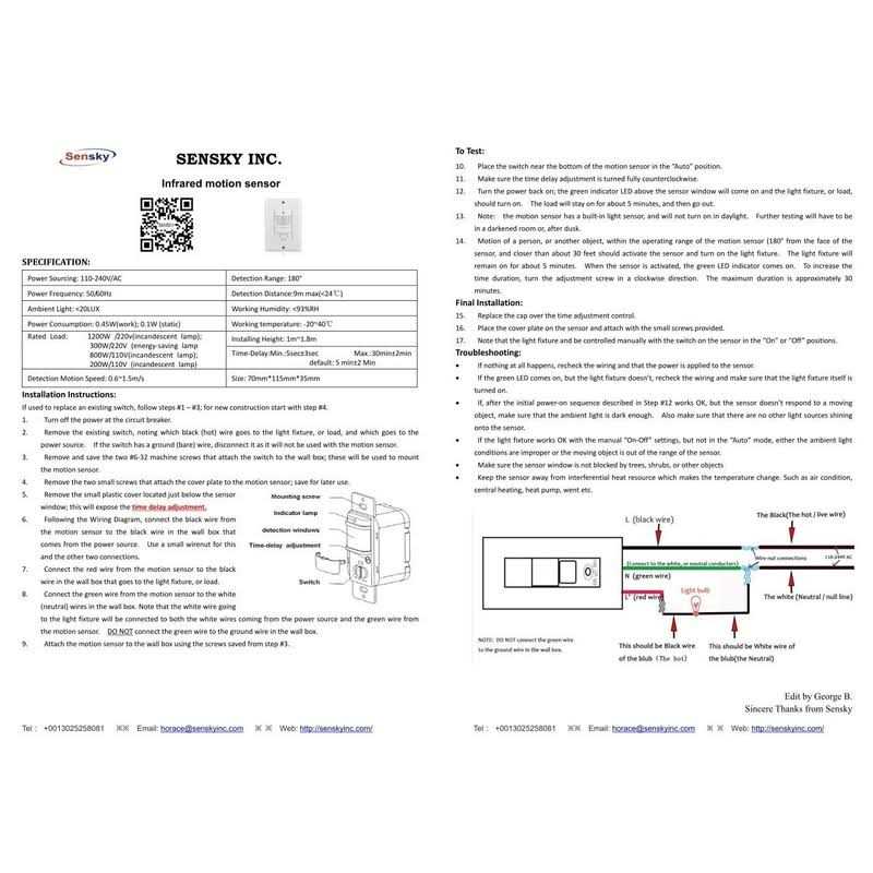 Sensky BS033C 110v Motion Sensor Light Switch 180 Degree View Occupancy Sensor Switch - Image 4