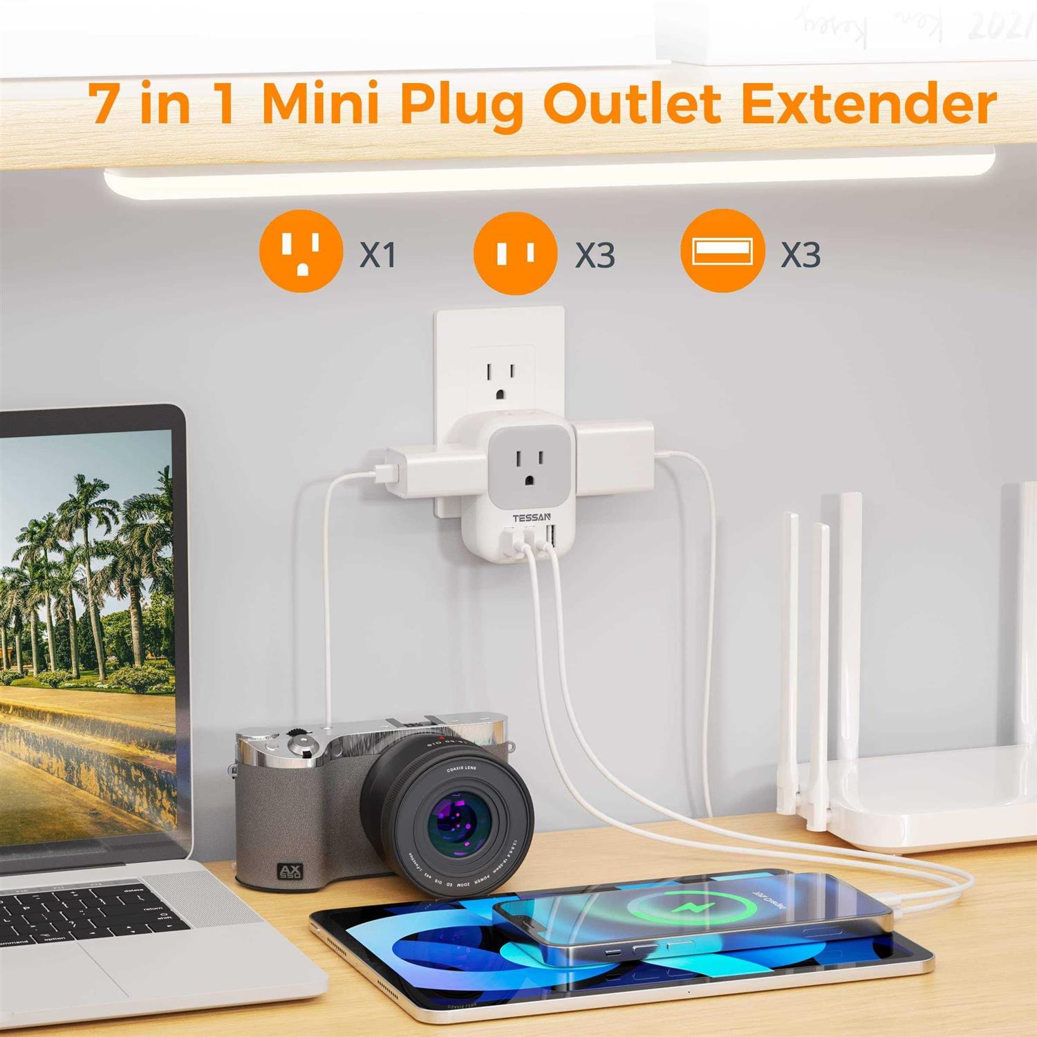 Multi Plug Outlet Extender with USB TESSAN Electrical 4 Box Splitter 3 USB Wall Charger - Image 4
