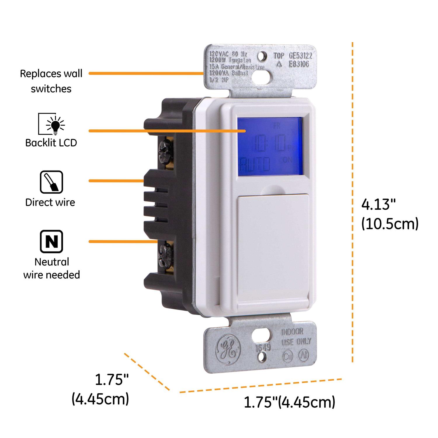 GE SunSmart Digital In-Wall Timer Daily ON/Off Times - Image 3
