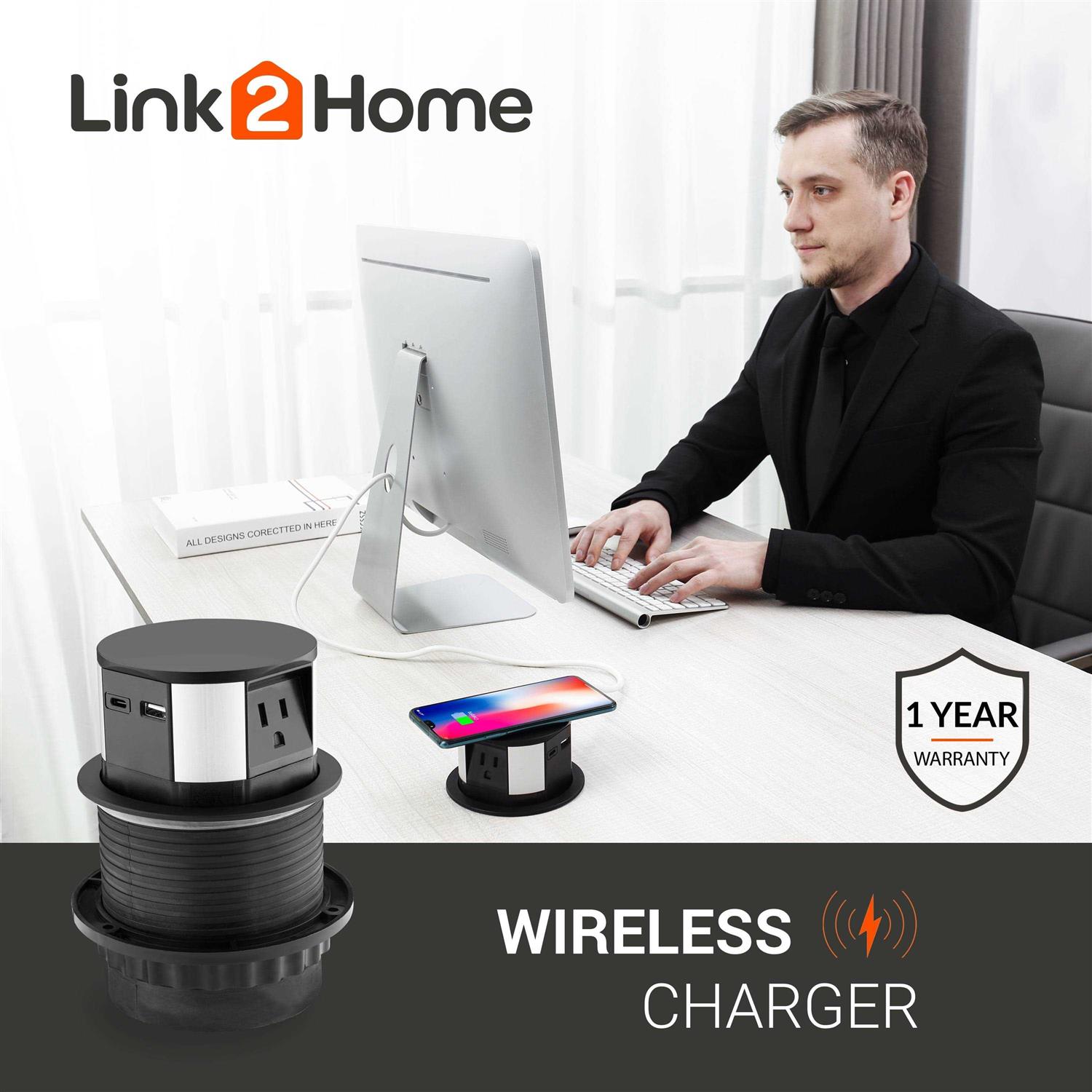Link2Home 10-Watt Space Saver Pop Up-Outlet Fast Induction Charger with Type-C USB - Image 5
