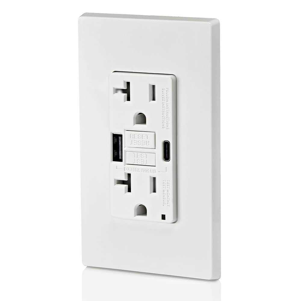 Leviton GUAC2-W 20A SmartlockPro Self-Test GFCI Combination 24W Type A/C USB In-Wall Charger Outlet - Image 4