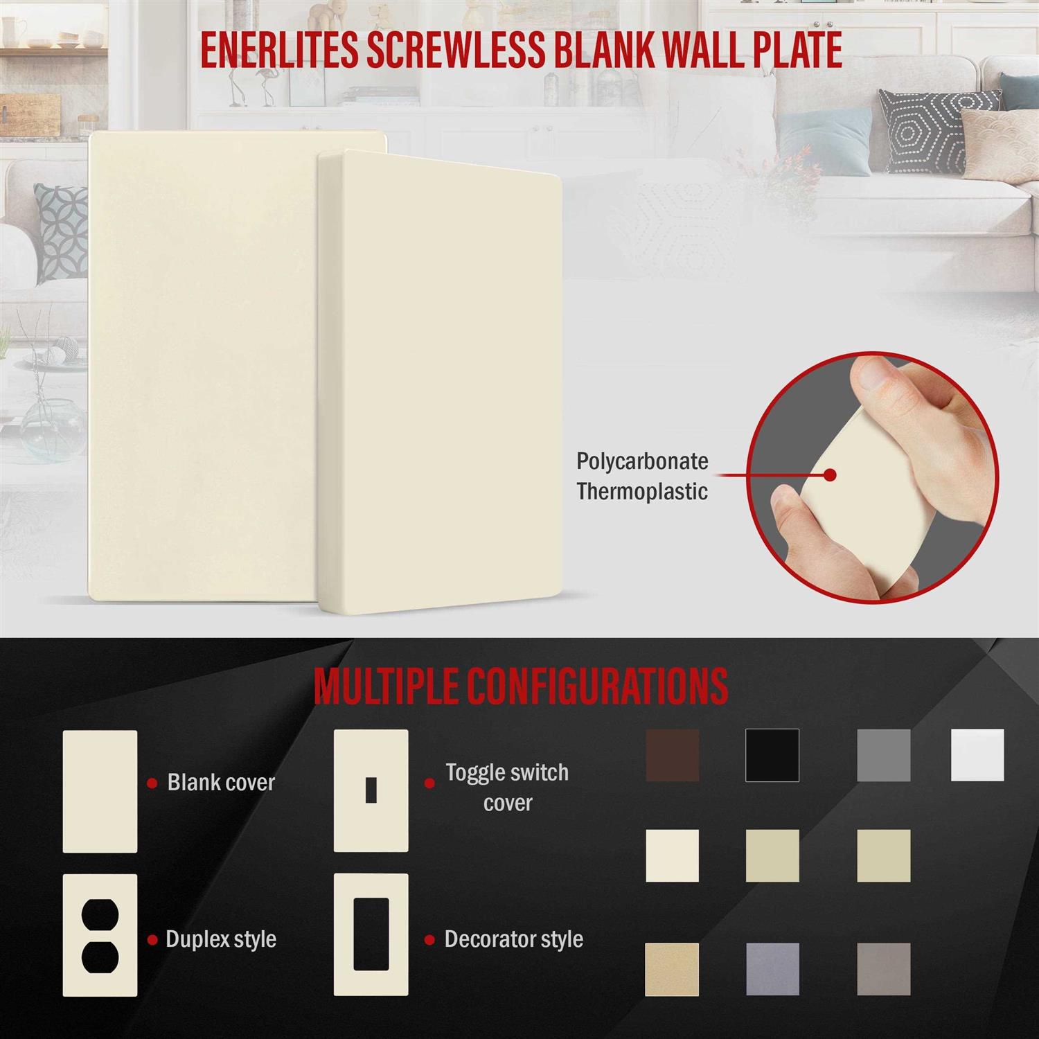 Enerlites Screwless Blank Wall Plate Child Safe Blank Device Outlet Cover - Image 3