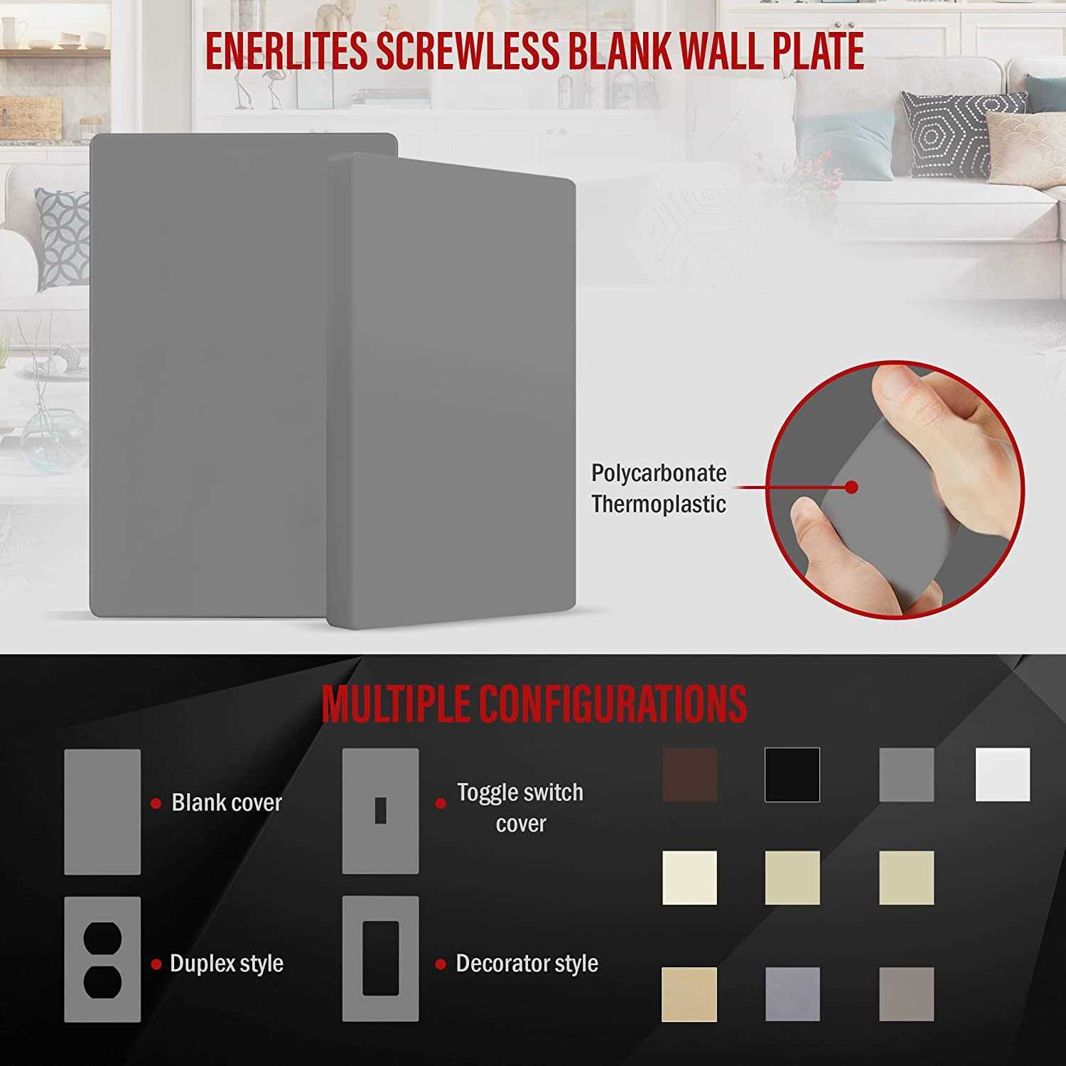 Enerlites Screwless Blank Wall Plate Child Safe Blank Device Outlet Cover - Image 4