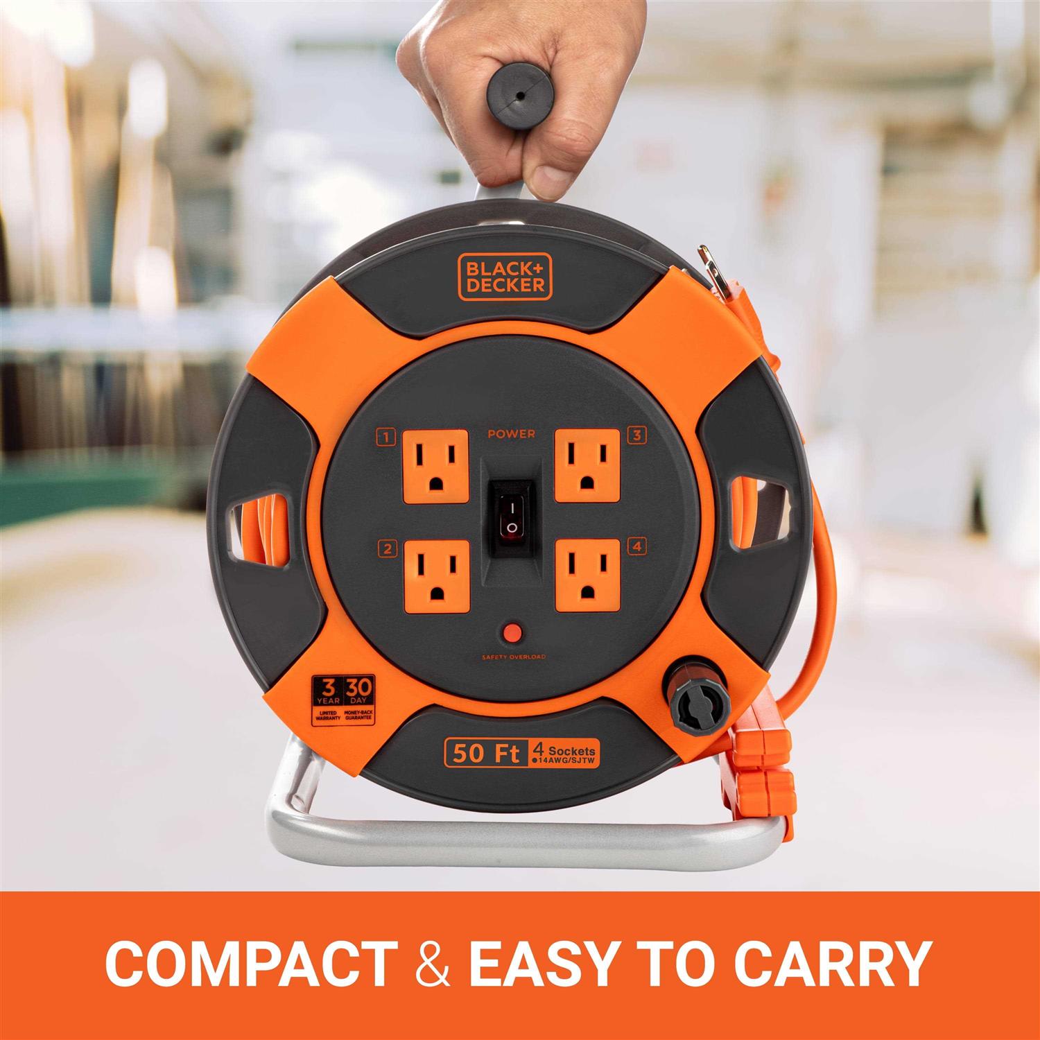 Black+decker Retractable Extension Cord with 4 Outlets - Image 4