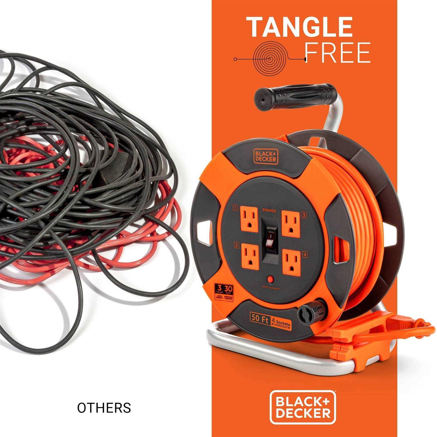 Black+decker Retractable Extension Cord with 4 Outlets - Image 5