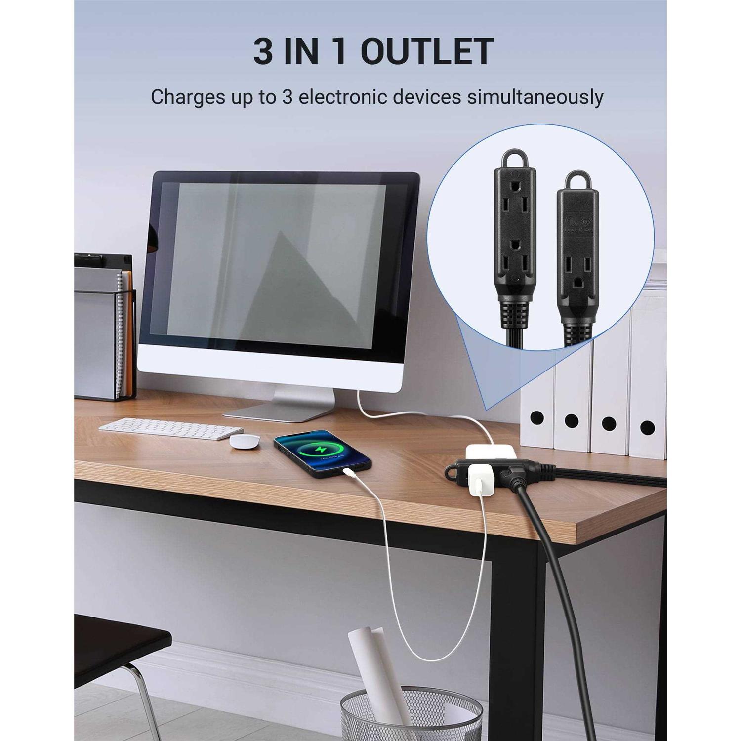 DEWENWILS 3 Extension Cord with Flat Plug,16/3 AWG Grounded Power Indoor Use - Image 4