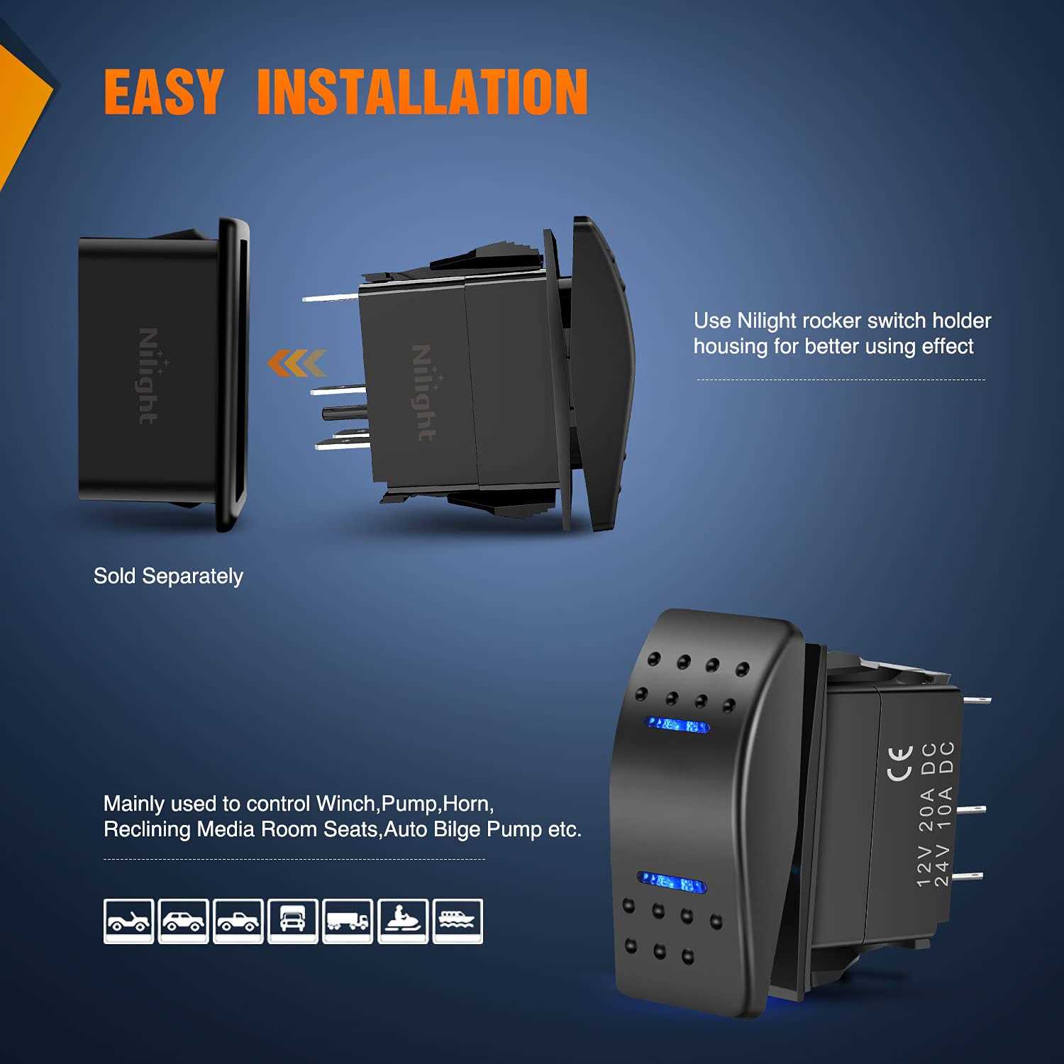 Nilight Momentary Rocker Switch Toggle On Off On Switch DPDT 7Pin 12v 24v Switch Jumper Wires Winch Pump Switch for Cars Trucks Caravans Boats,2 - Image 3