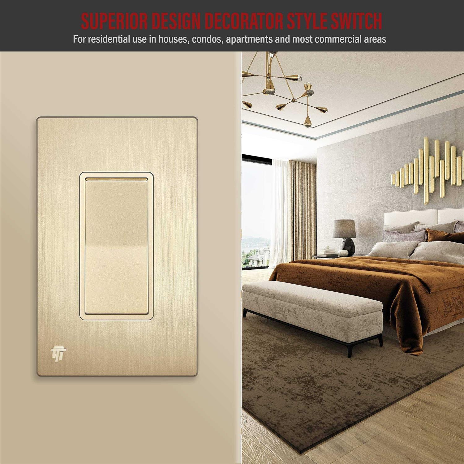 Enerlites Elite Series Decorator Light Switch with Brushed Screwless Wall Plate - Image 5