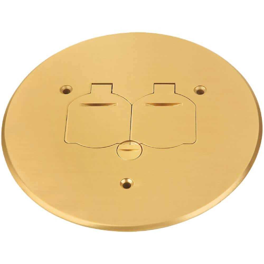 NEWHOUSE ELECTRIC Low-Profile Round Floor Box Outlet Cover with 15A TR Duplex Receptacle and 2 Lift Lids