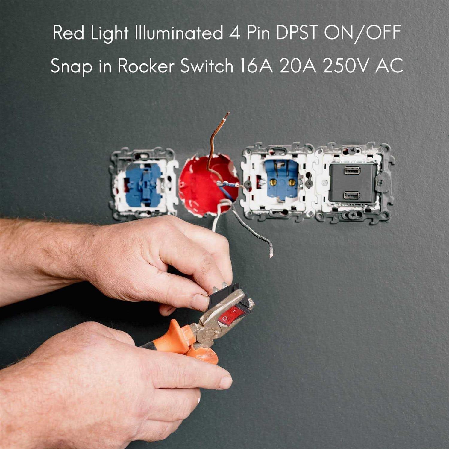 Red Light Illuminated 4 Pin Dpst On/off Snap in Rocker Switch 16A 20A 250v AC - Image 5