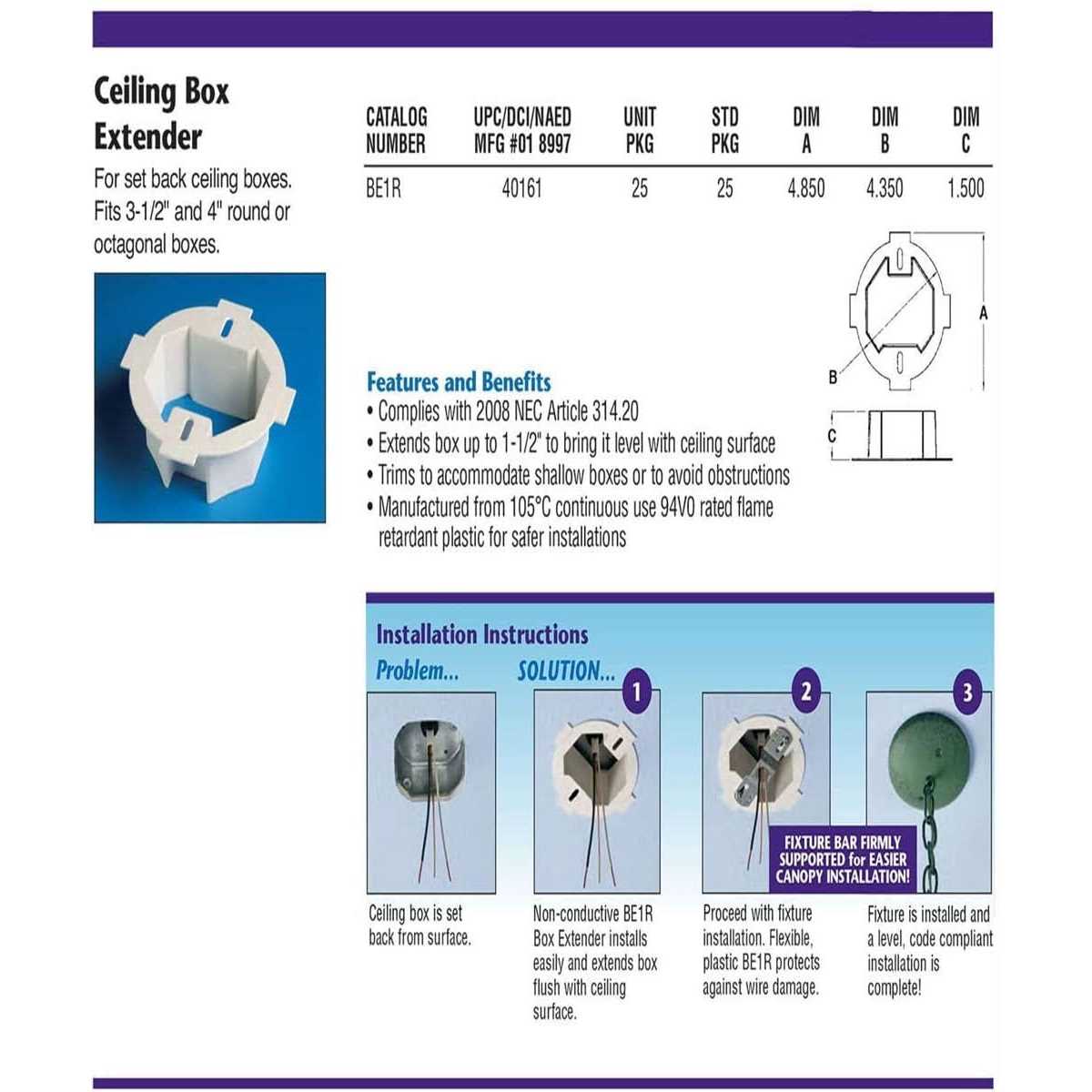 Imbaprice 1-Gang 4.35-Inch x 1.5-Inch Plastic Electrical Ceiling Box Extender for 3.5 and 4 Round or - Image 4