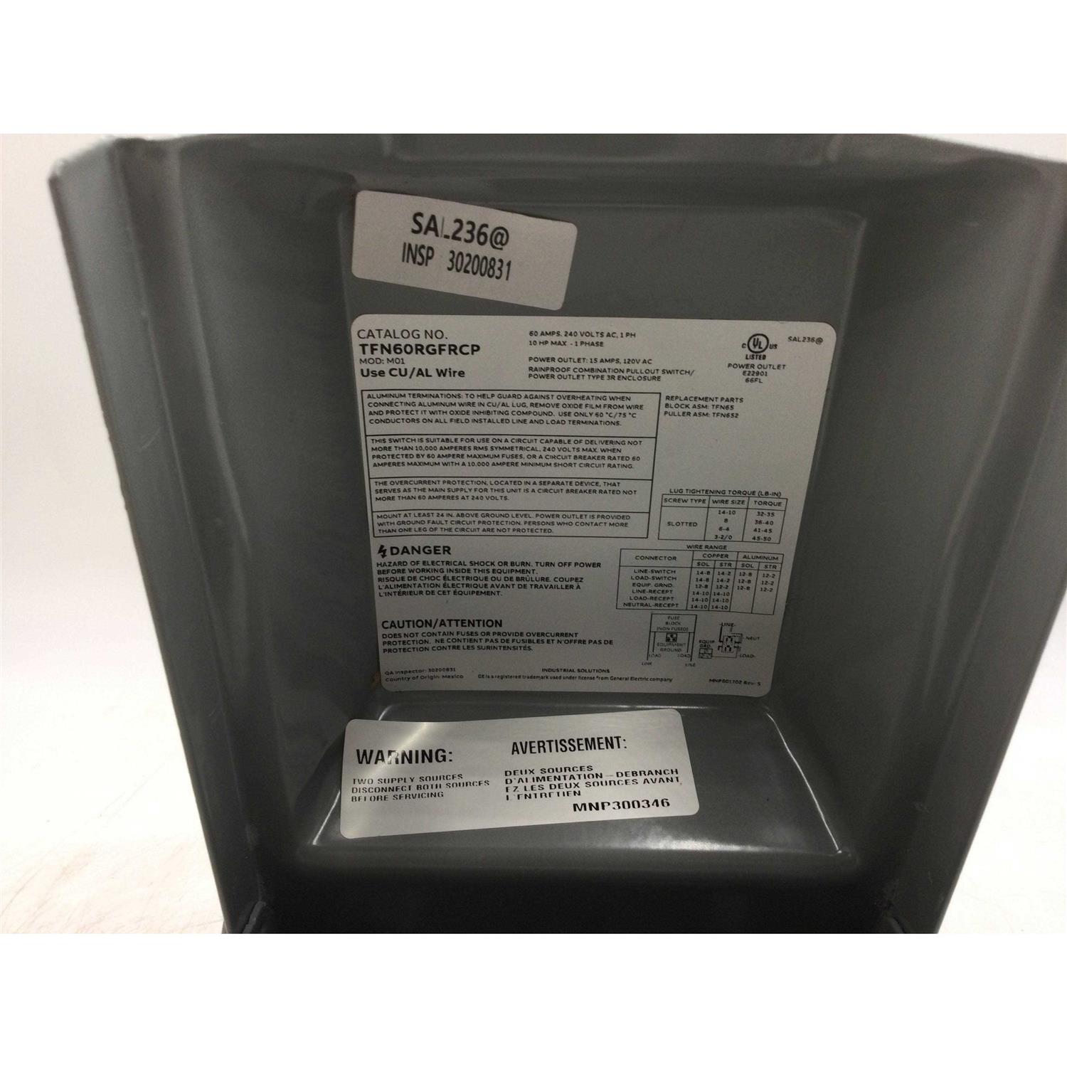 GE 60 Amp 240-Volt Non-Fuse AC Disconnect with GFCI Receptacle TFN60RGFRCP - Image 4
