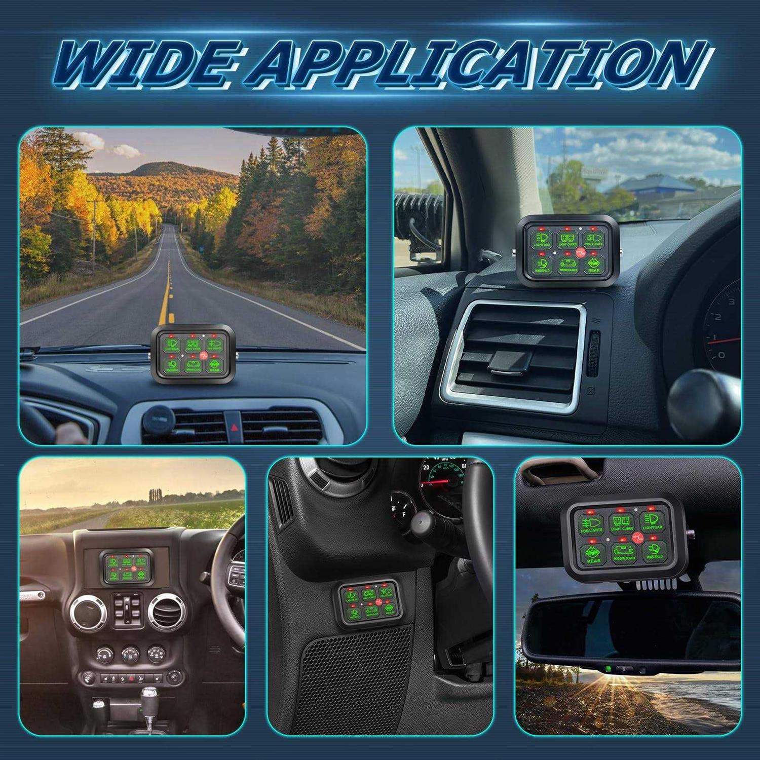 NIWAKER POWERSPORTS 6 Gang Switch Panel Automatic Dimmable Niwaker Universal Electronic Relay System Circuit Control Box On-Off LED Car Switch Panel Button Switch Pod - Image 4