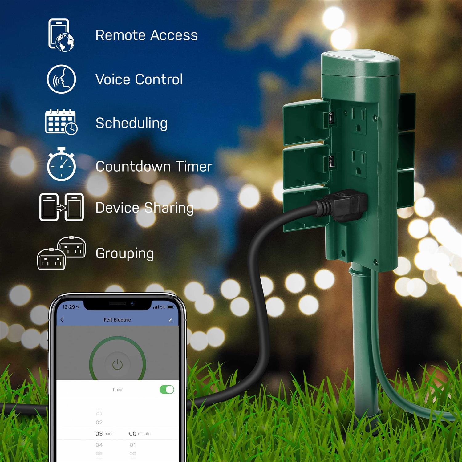 Feit Electric Outdoor 6 ft. L Green Smart Outlet Stake With WiFi - Image 5