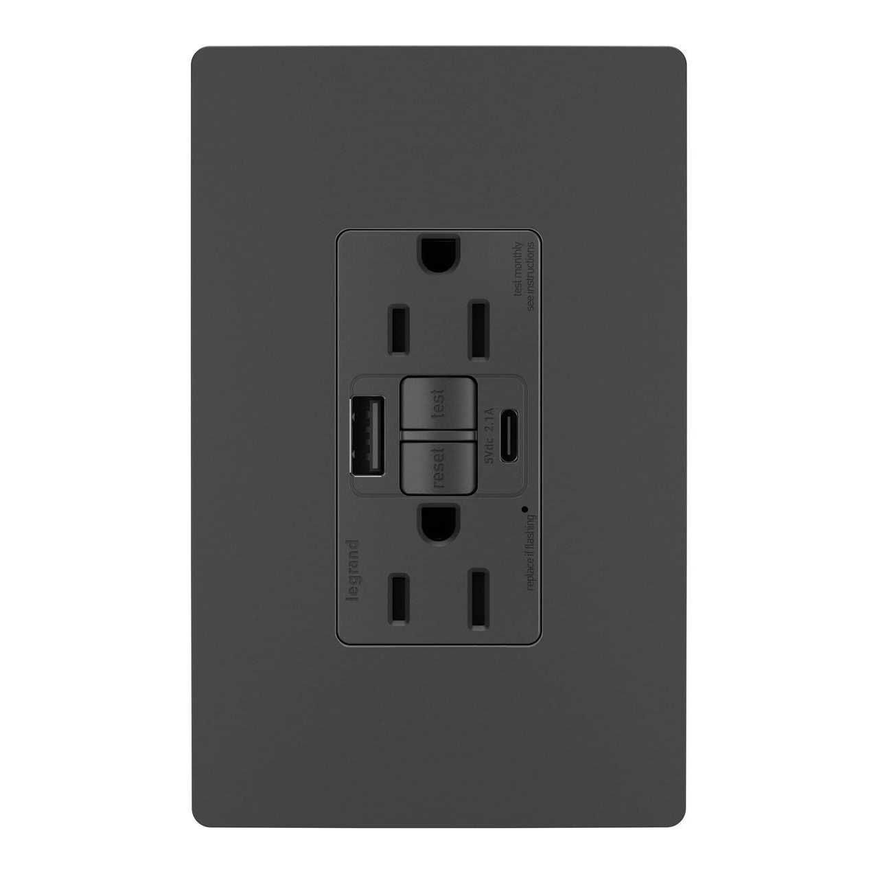 Legrand Radiant 15 Amp 125-Volt Tamper Resistant Self-Test GFCI Duplex Outlet with Type A/C USB 1597TRUSBACGC4 - Image 4