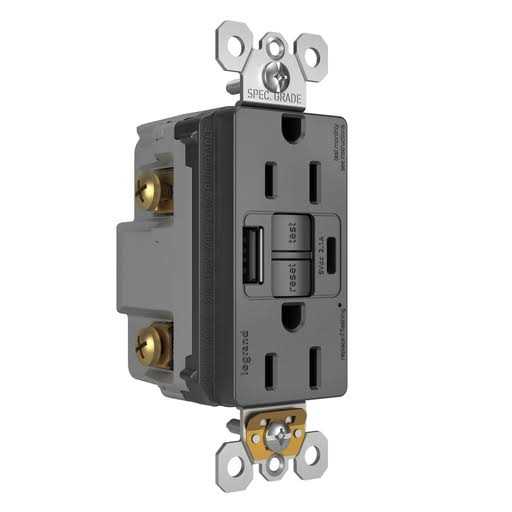 Legrand Radiant 15 Amp 125-Volt Tamper Resistant Self-Test GFCI Duplex Outlet with Type A/C USB 1597TRUSBACGC4 - Image 5