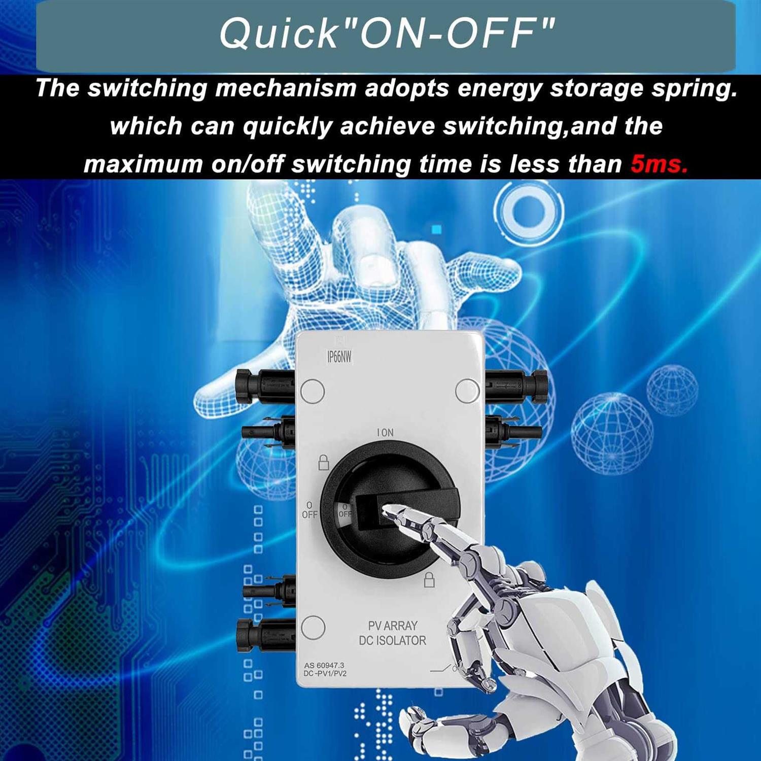 KarlKers IP66 Solar PV DC Quick Disconnect Switch 64 Amp 1000V Solar Combiner Box - Image 3