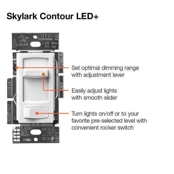 Lutron Skylark Contour LED+ Dimmer Switch Wallplate for LED Bulbs Single-Pole or 3-Way CTCL - Image 4