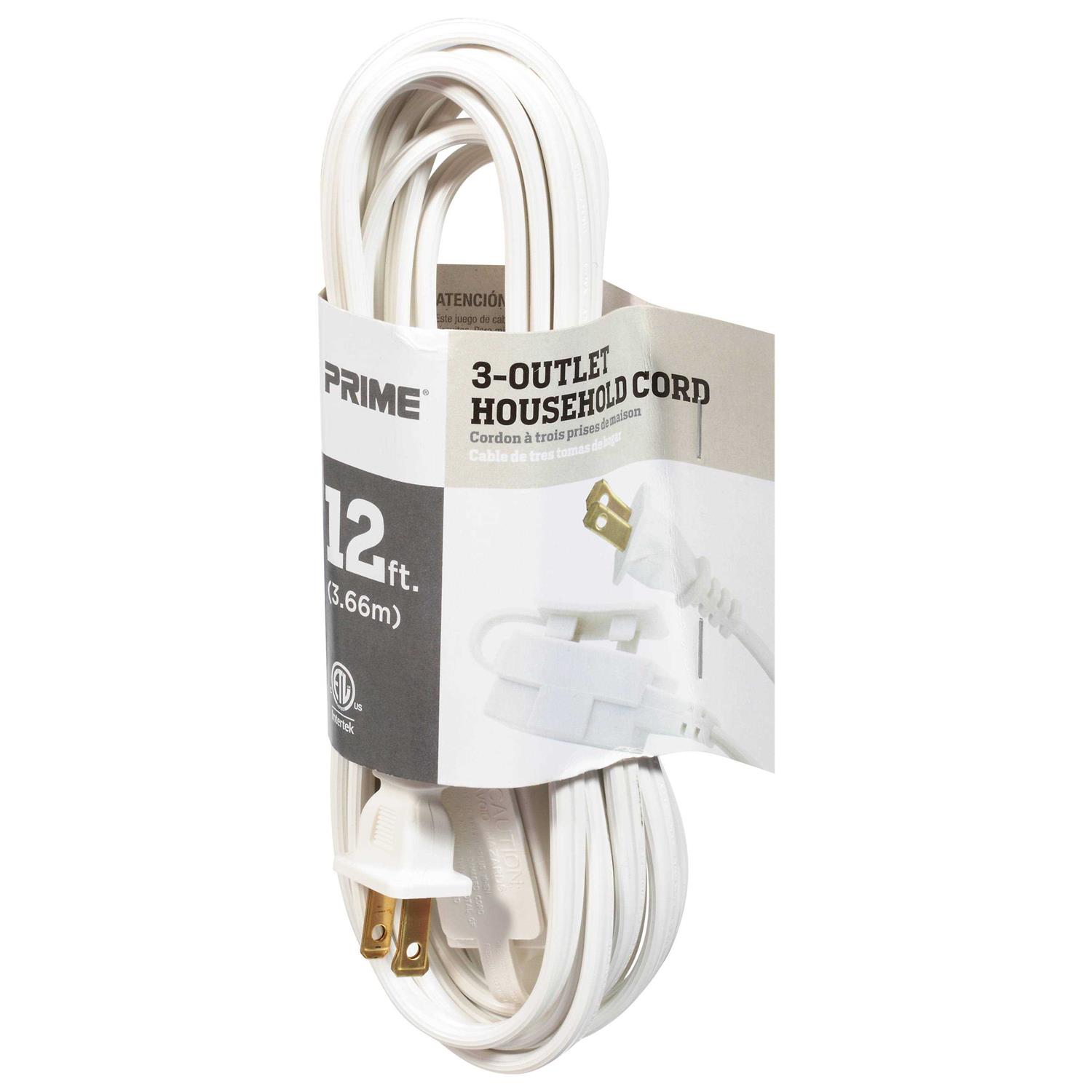 Prime EC660612 12 ft. 16 02 15 Spt-2 White 3-Outlet Household Extension Cord - Image 3
