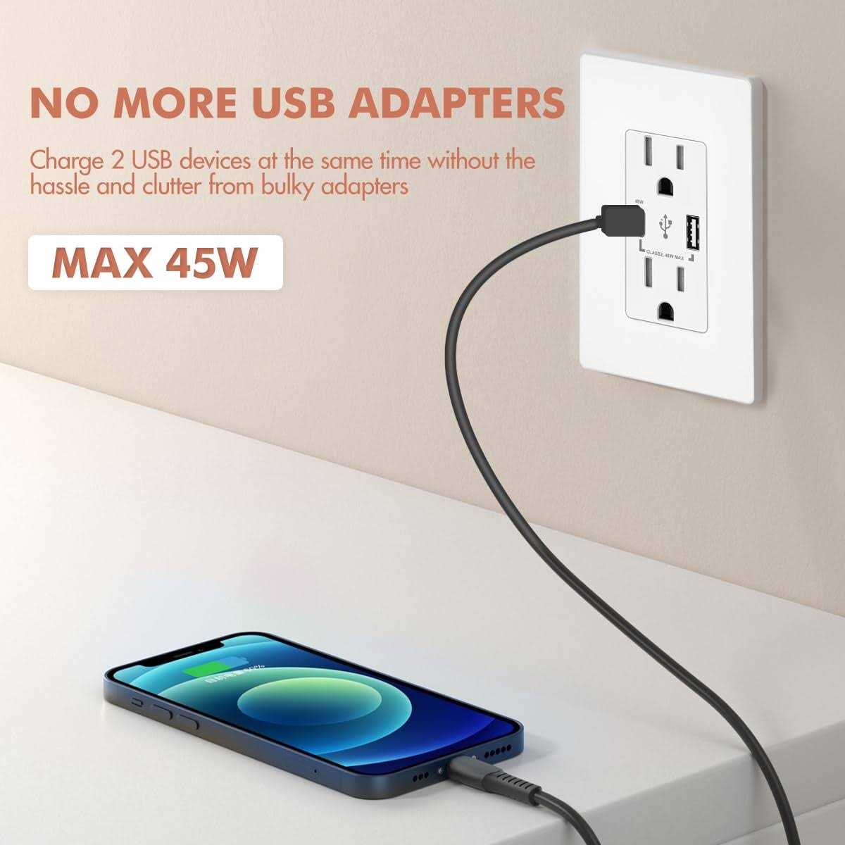Micmi USB C Outlet PD 45W Power Delivery Decora Receptacle 4.8A Receptacle - Image 3