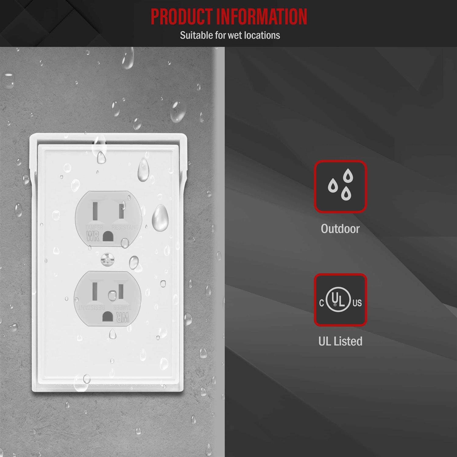 Enerlites Vertical Duplex Weatherproof Wall Plate Outdoor Electrical Outlet Cover 8821-WPV-W - Image 3