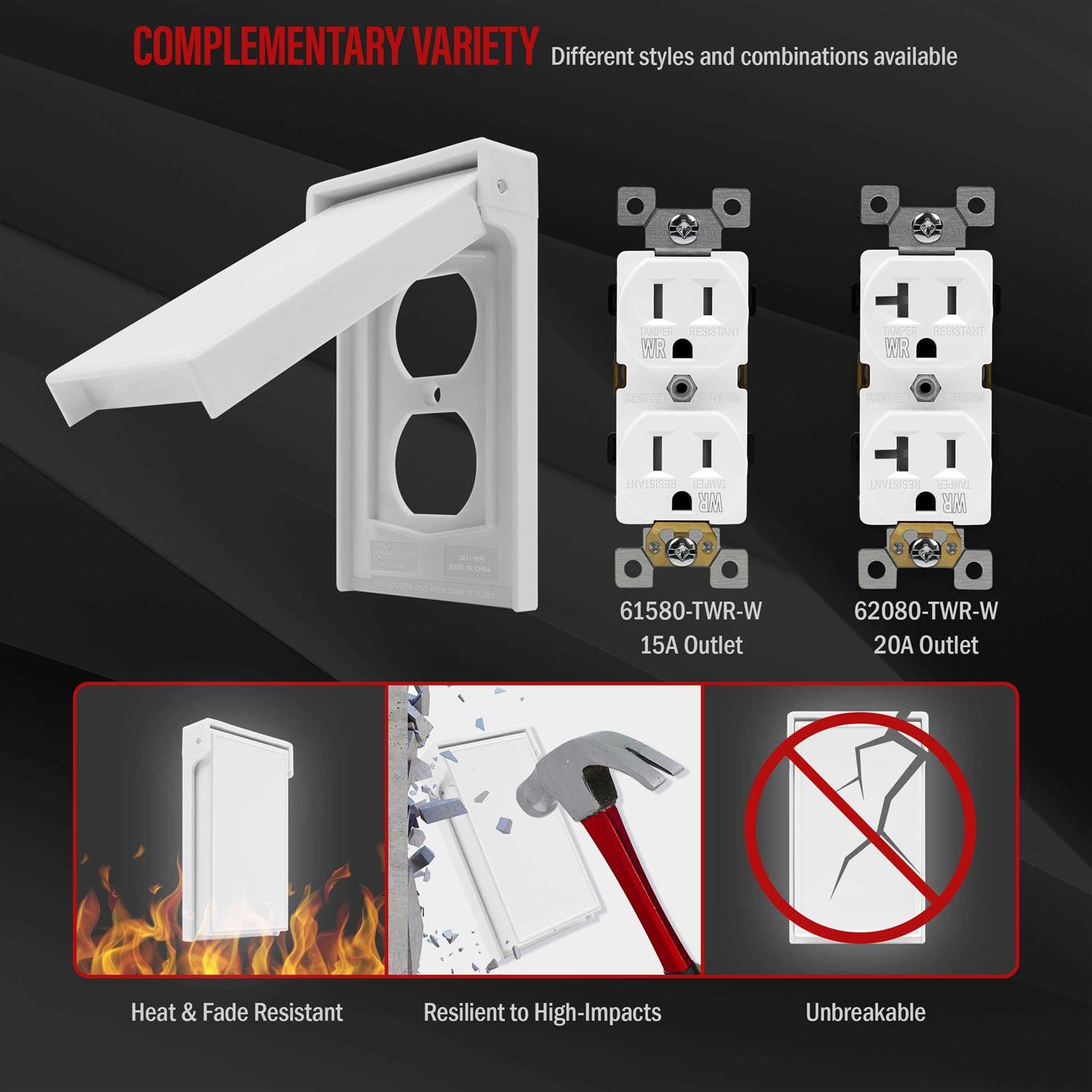 Enerlites Vertical Duplex Weatherproof Wall Plate Outdoor Electrical Outlet Cover 8821-WPV-W - Image 4