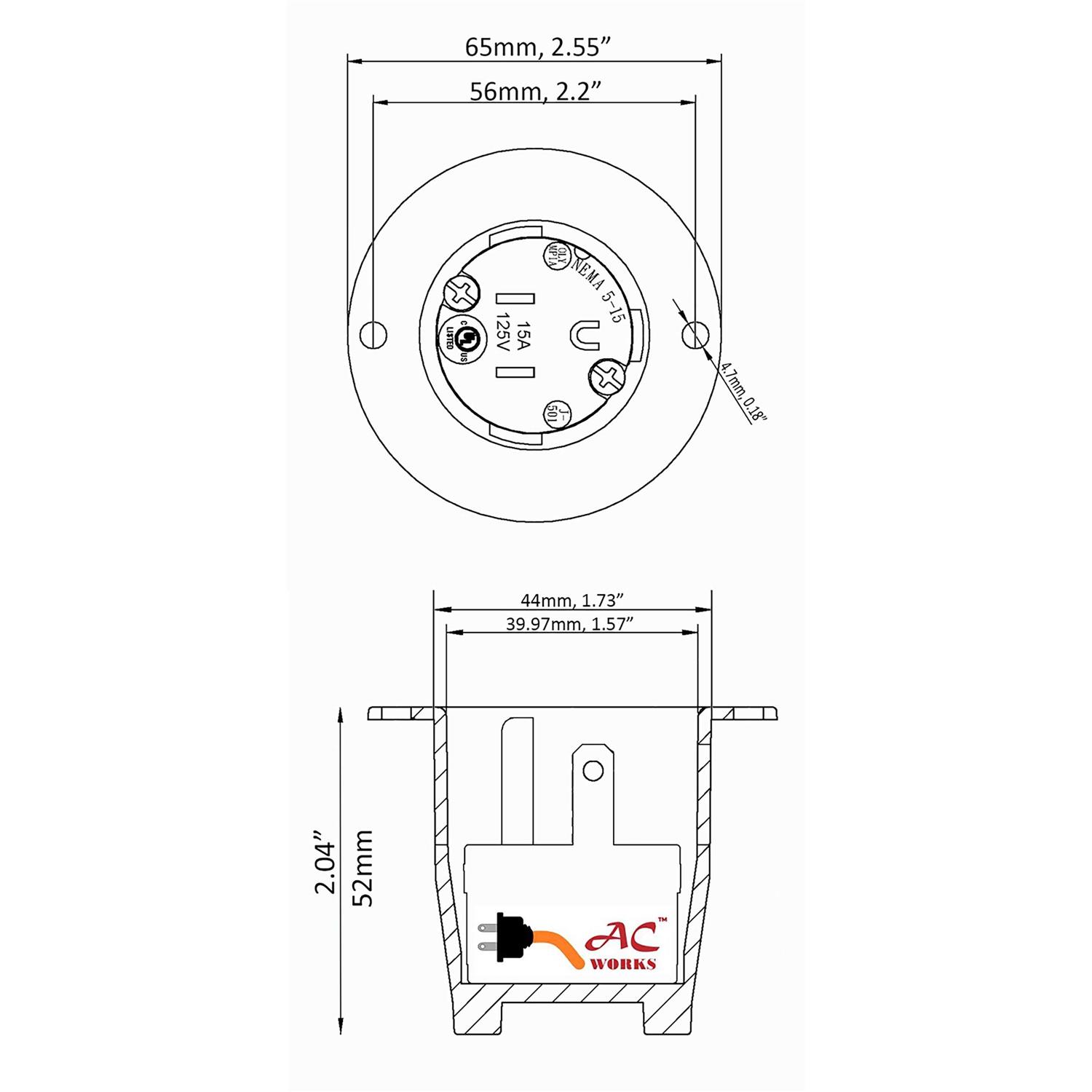 AC WORKS 15-Amp 125-Volt NEMA 5-15P Flanged Power Input Inlet - Image 5
