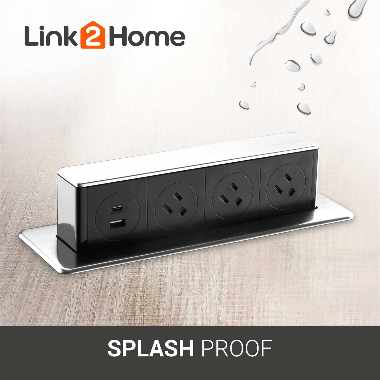 Link2Home 3-Outlet 2-USB Ports Stainless Steel Power Strip - Image 3
